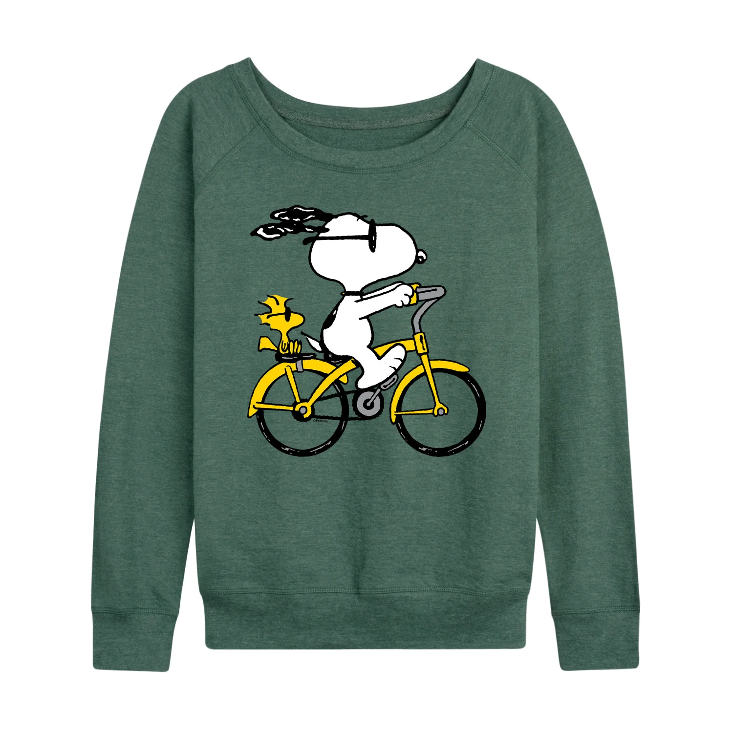 Peanuts - Snoopy and Woodstock Riding Bike - Women's French Terry Long Sleeve Pullover