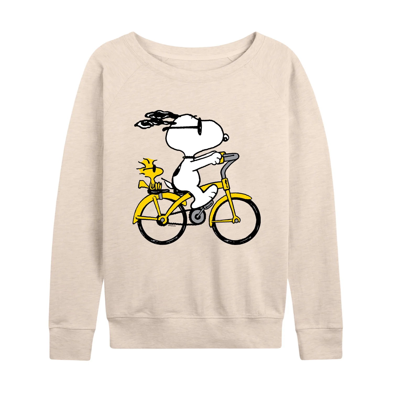 Peanuts - Snoopy and Woodstock Riding Bike - Women's French Terry Long Sleeve Pullover - Image 2