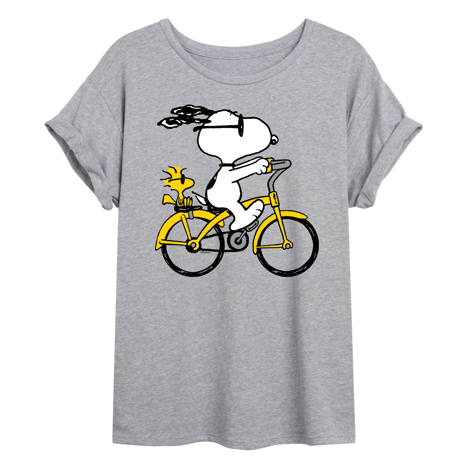 Peanuts - Snoopy and Woodstock Riding Bike - Juniors Oversized Graphic T-Shirt - Image 3