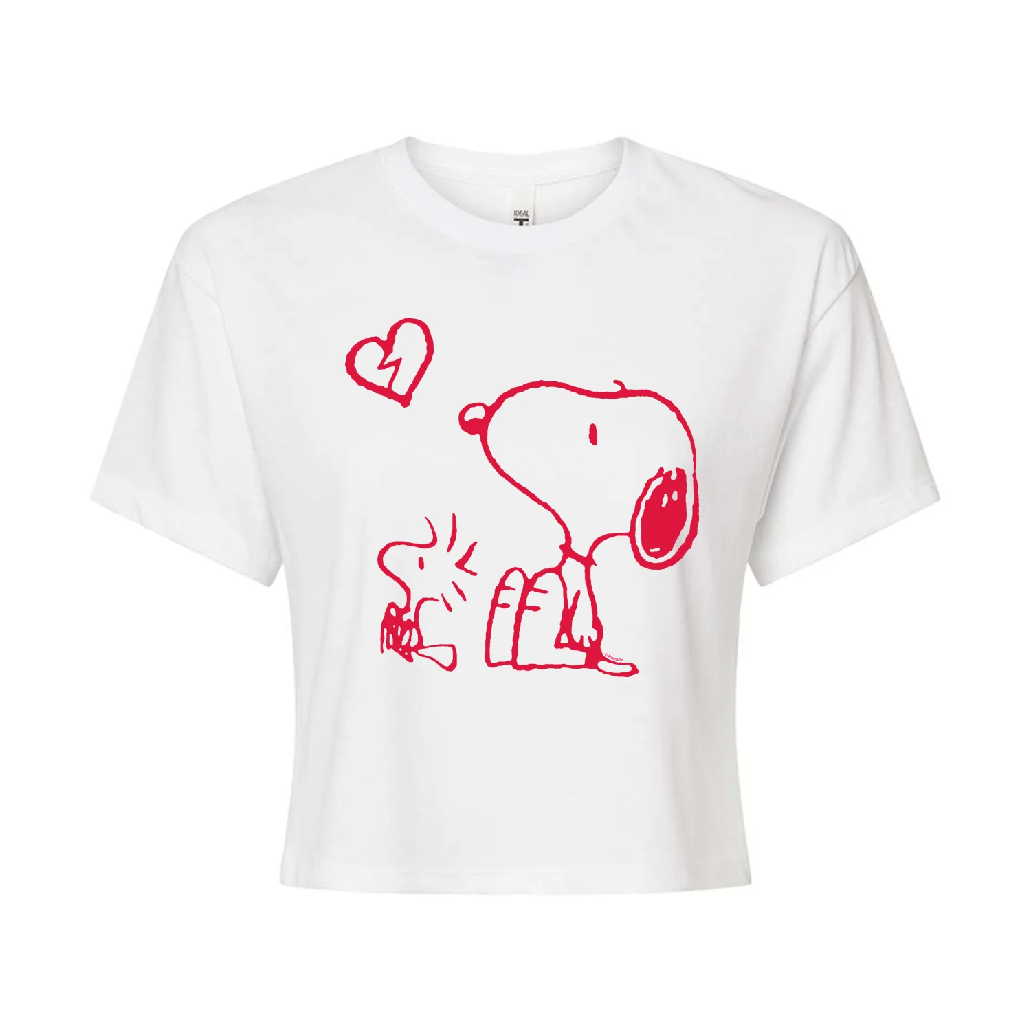 Peanuts - Snoopy Woodstock Broken Heart - Juniors Cropped Graphic T-Shirt