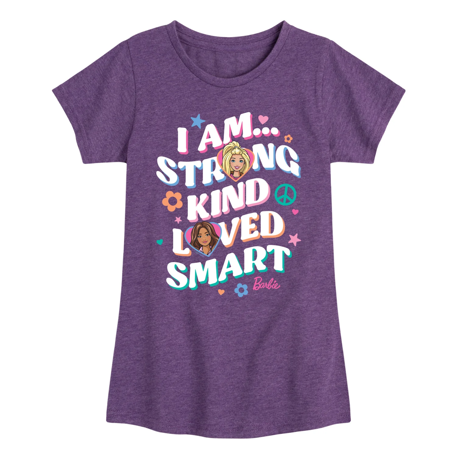 Barbie - I Am Strong Kind Loved Smart- Girls Fitted Short Sleeve Graphic T-Shirt