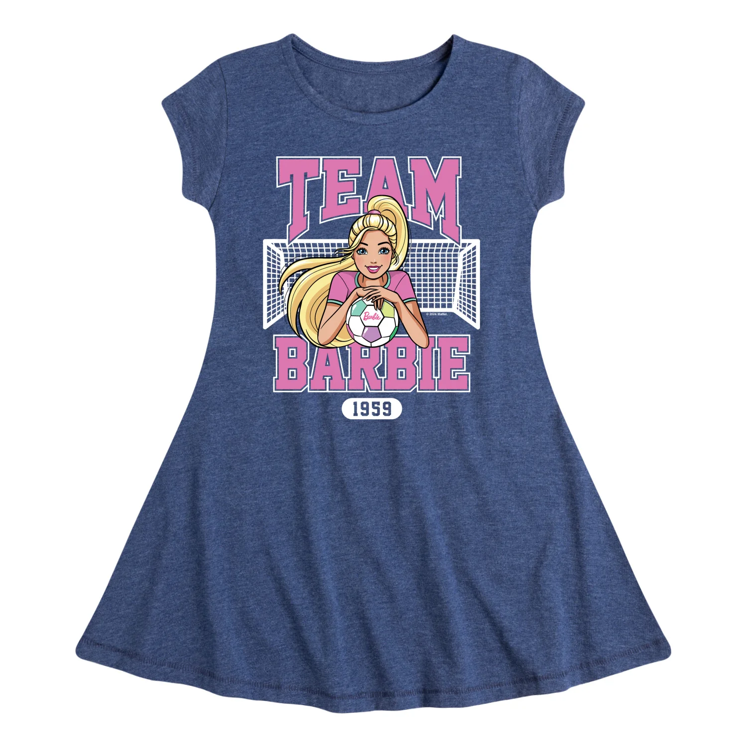 TEAM BARBIE SOCCER-Kids GIRLS FIT AND FLARE CAP SLEEVE DRESS