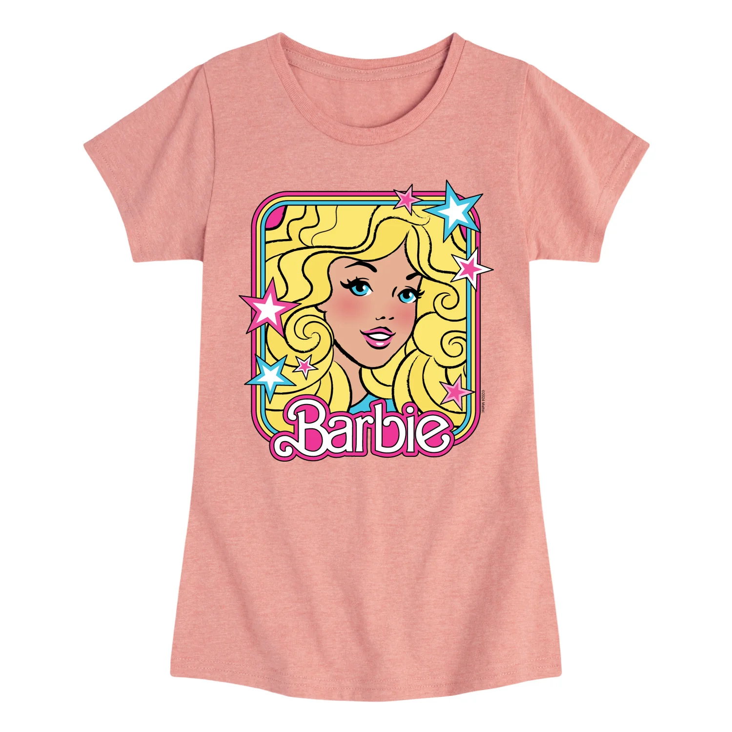 Barbie - Barbie 70S Face Stars- Girls Fitted Short Sleeve Graphic T-Shirt
