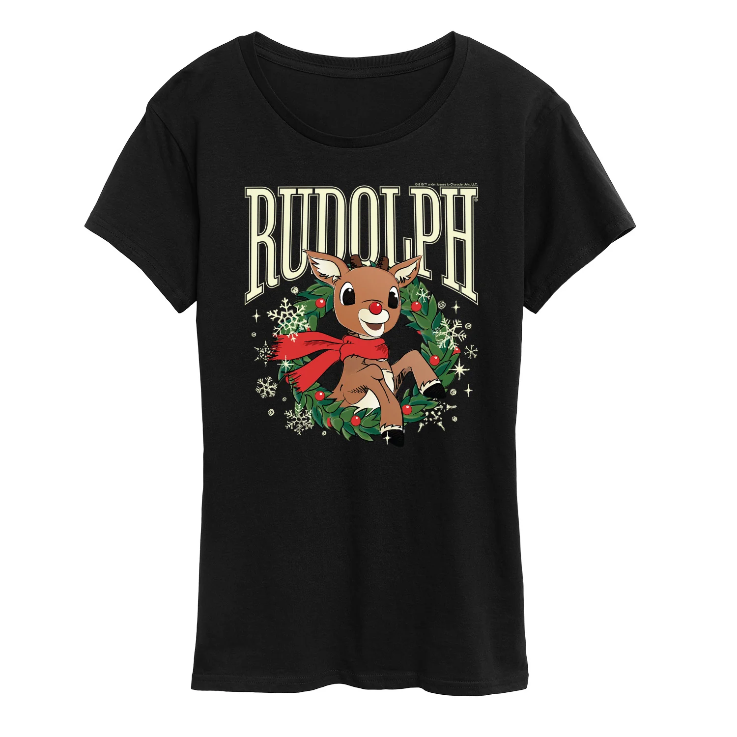 Rudolph - Rudolph Wreath Collegiate - Women's Short Sleeve Graphic T-Shirt