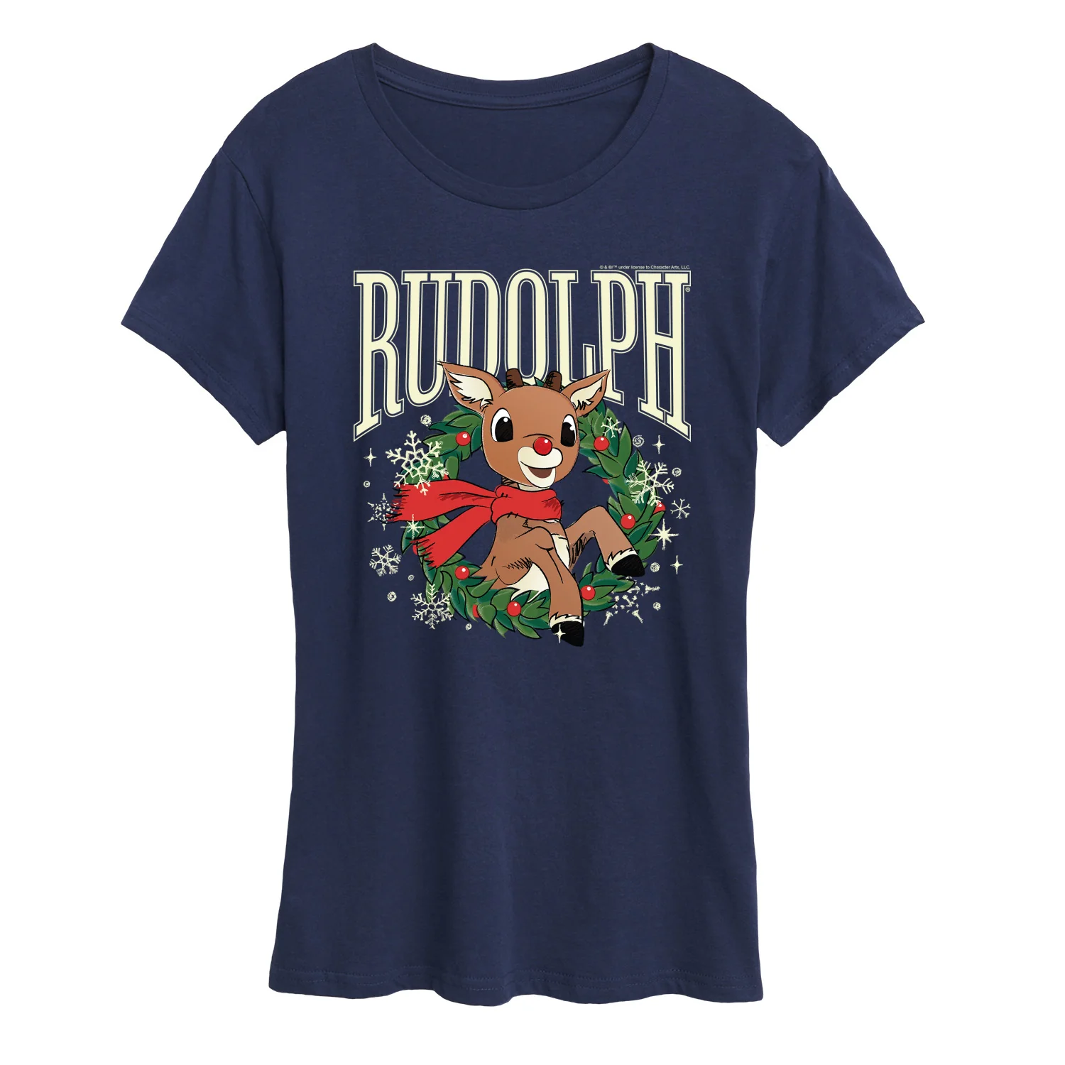 Rudolph - Rudolph Wreath Collegiate - Women's Short Sleeve Graphic T-Shirt - Image 3