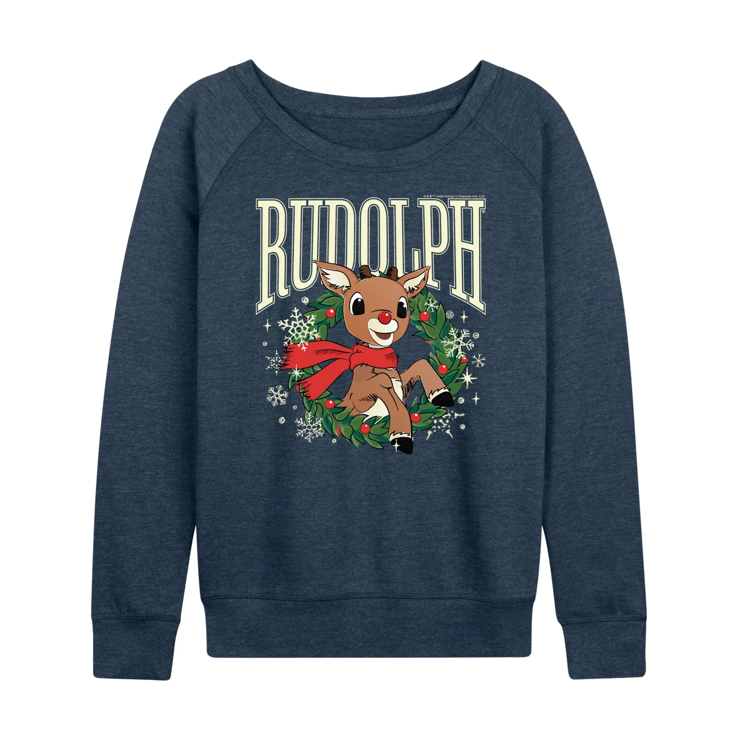 Rudolph - Rudolph Wreath Collegiate - Women's French Terry Long Sleeve Pullover - Image 3