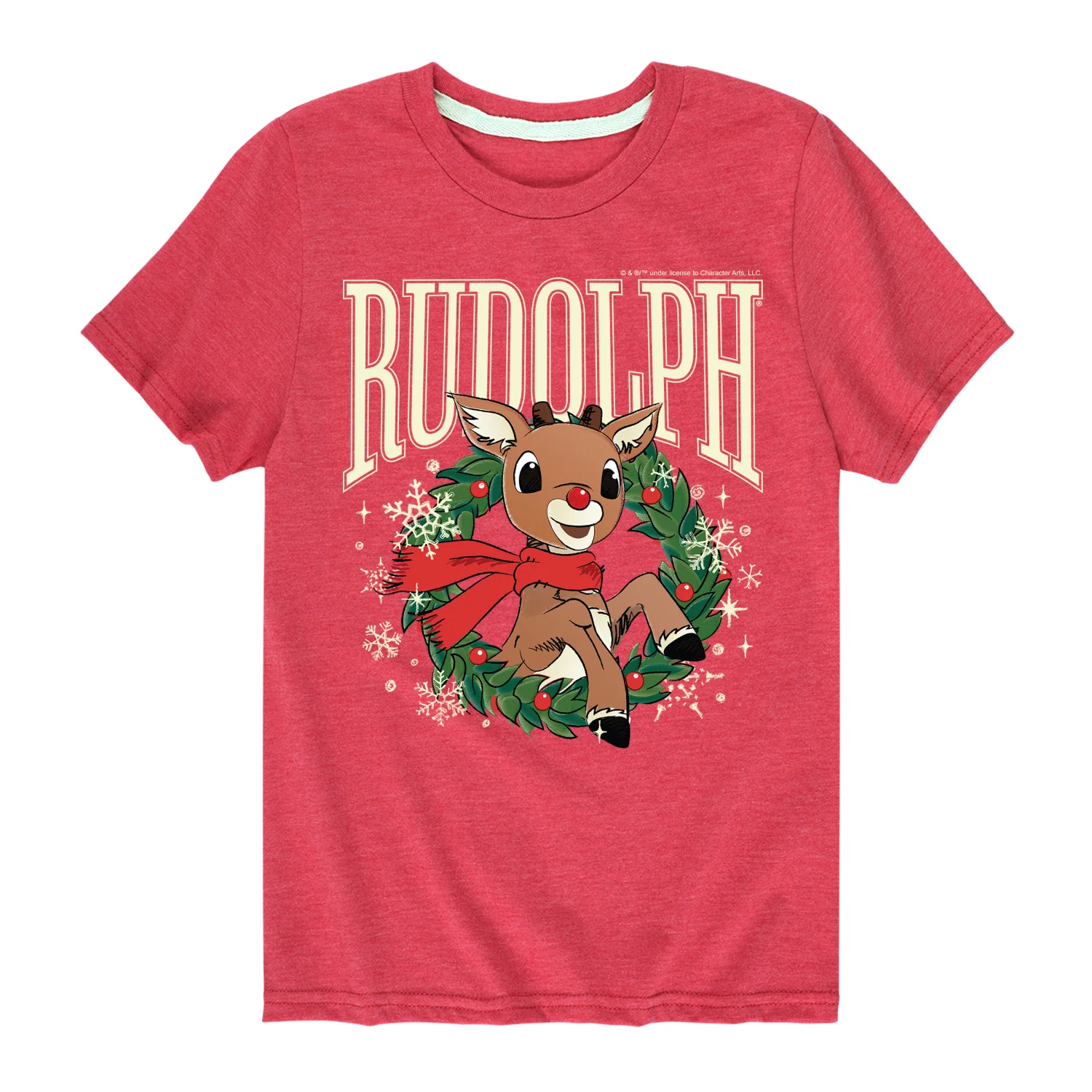 Rudolph - Rudolph Wreath Collegiate - Youth Short Sleeve Graphic T-Shirt - Image 3