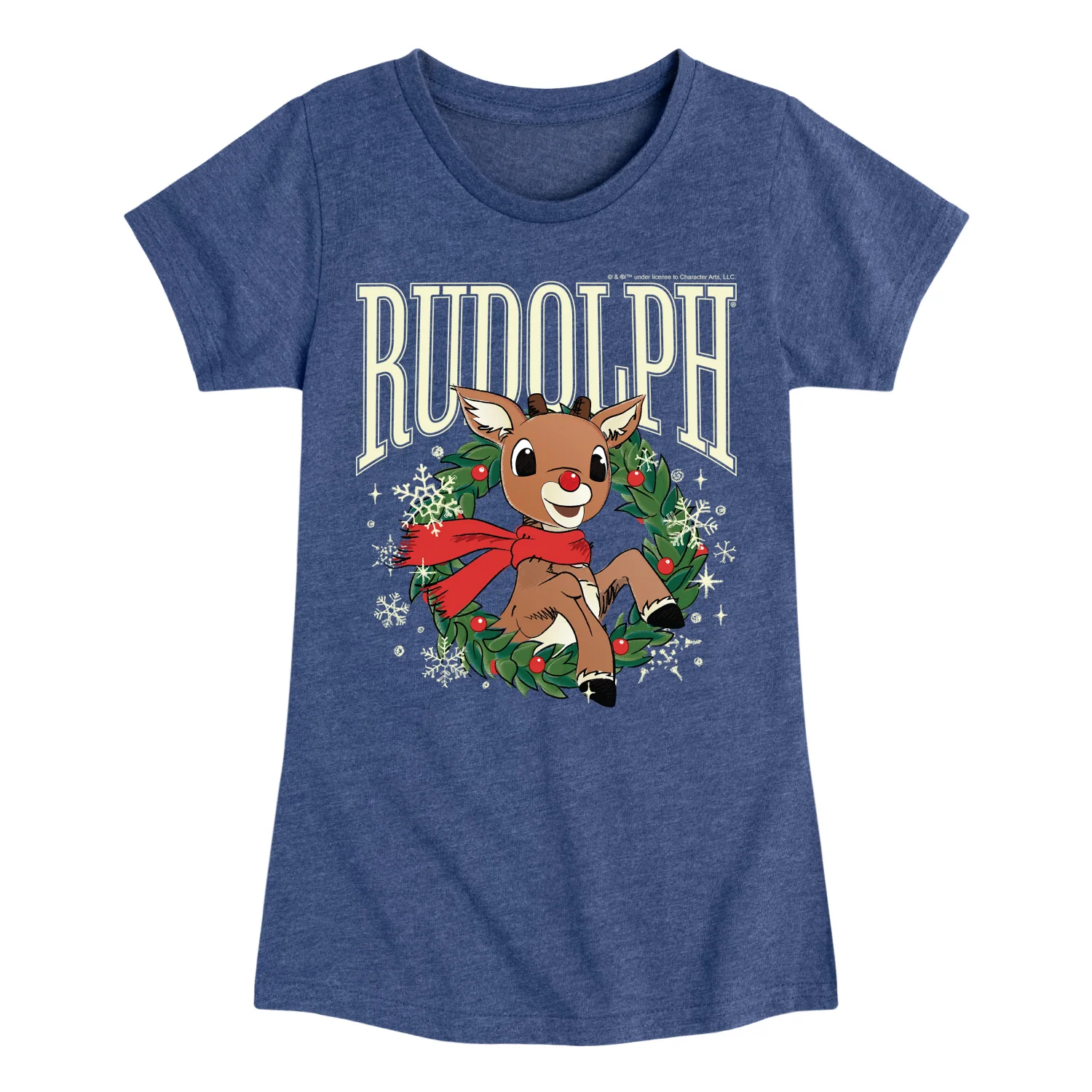 Rudolph - Rudolph Wreath Collegiate - Youth Girls Short Sleeve T-Shirt - Image 3