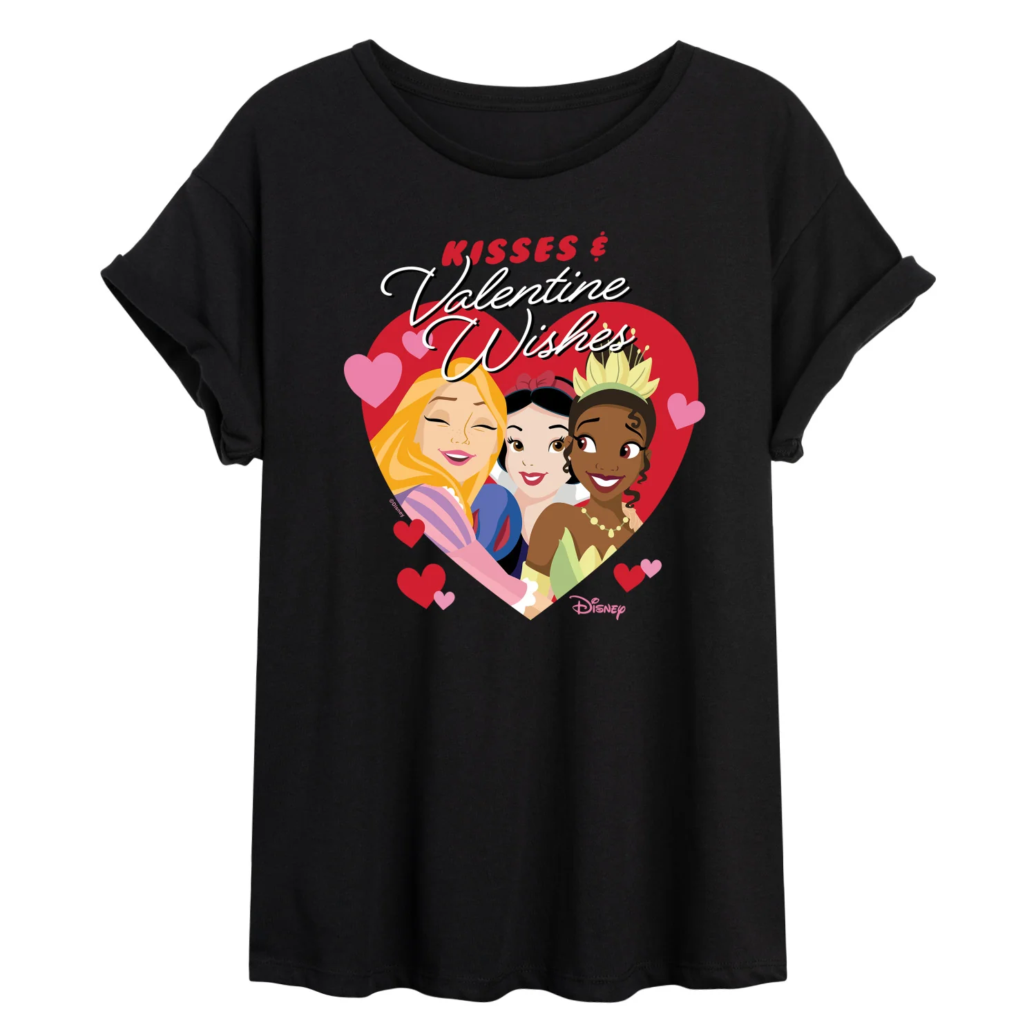 Disney Princess - Kisses and Valentine Wishes Darks Only - Juniors Oversized Graphic T-Shirt