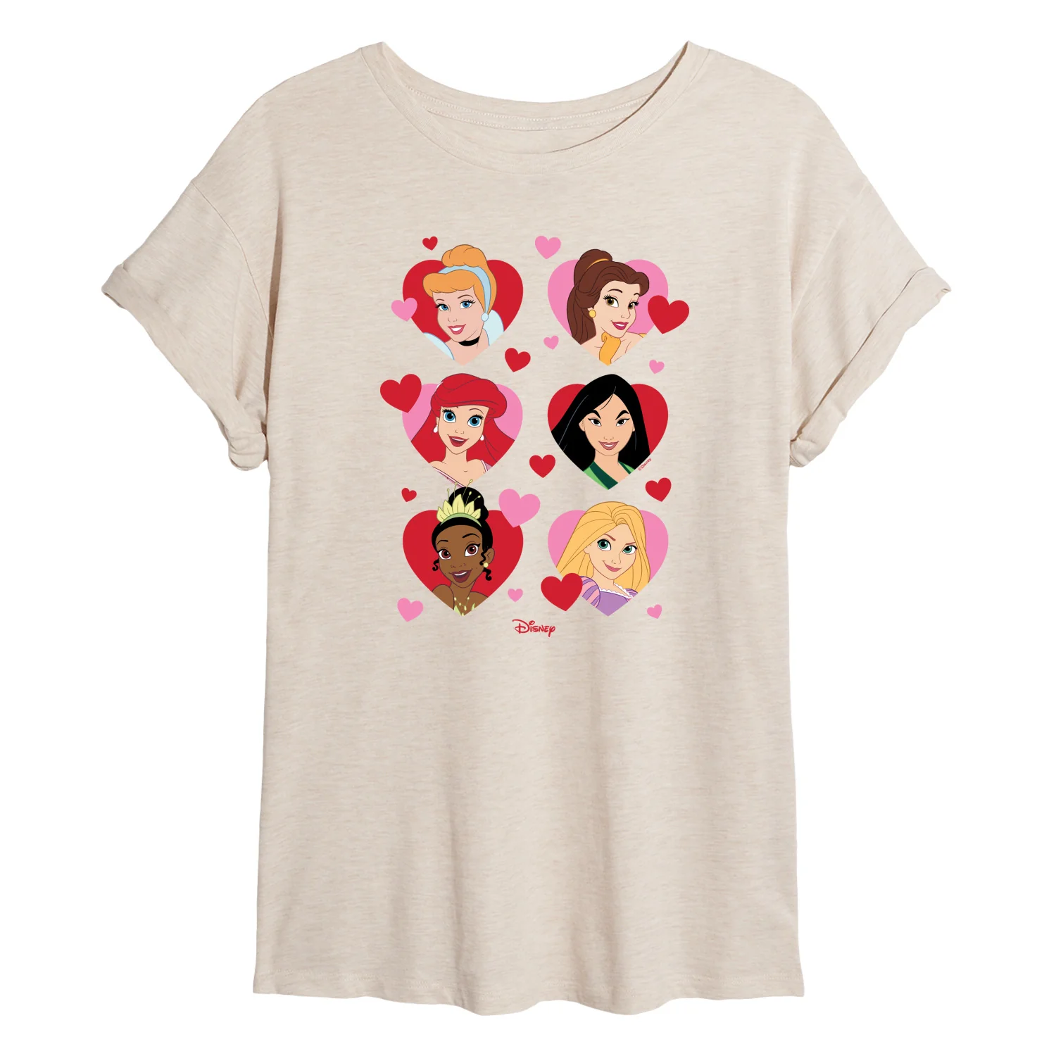 Disney Princess - Princess Heart Grid - Juniors Oversized Graphic T-Shirt
