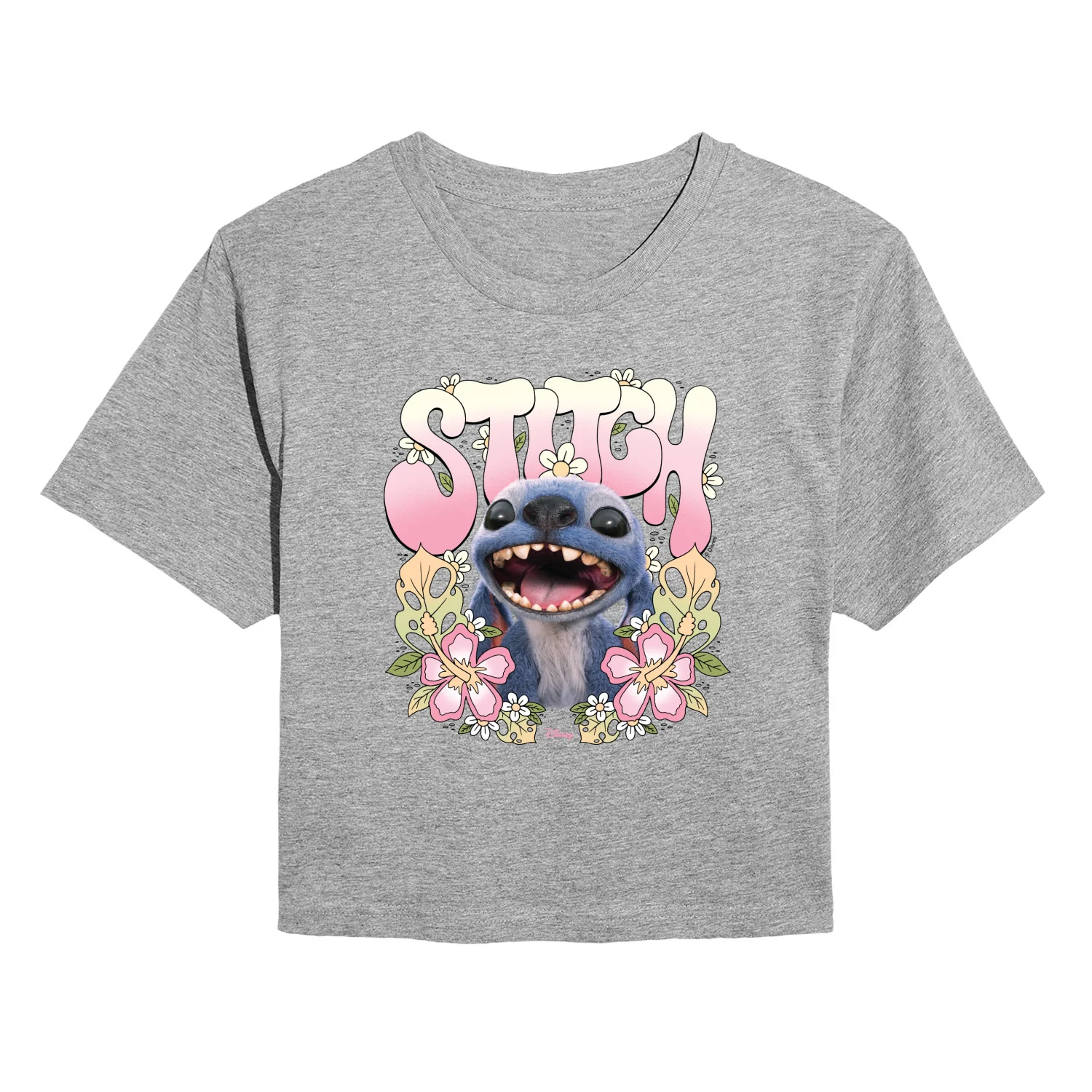 Lilo & Stitch - Stitch Floral Frame - Juniors Cropped Graphic T-Shirt - Image 2