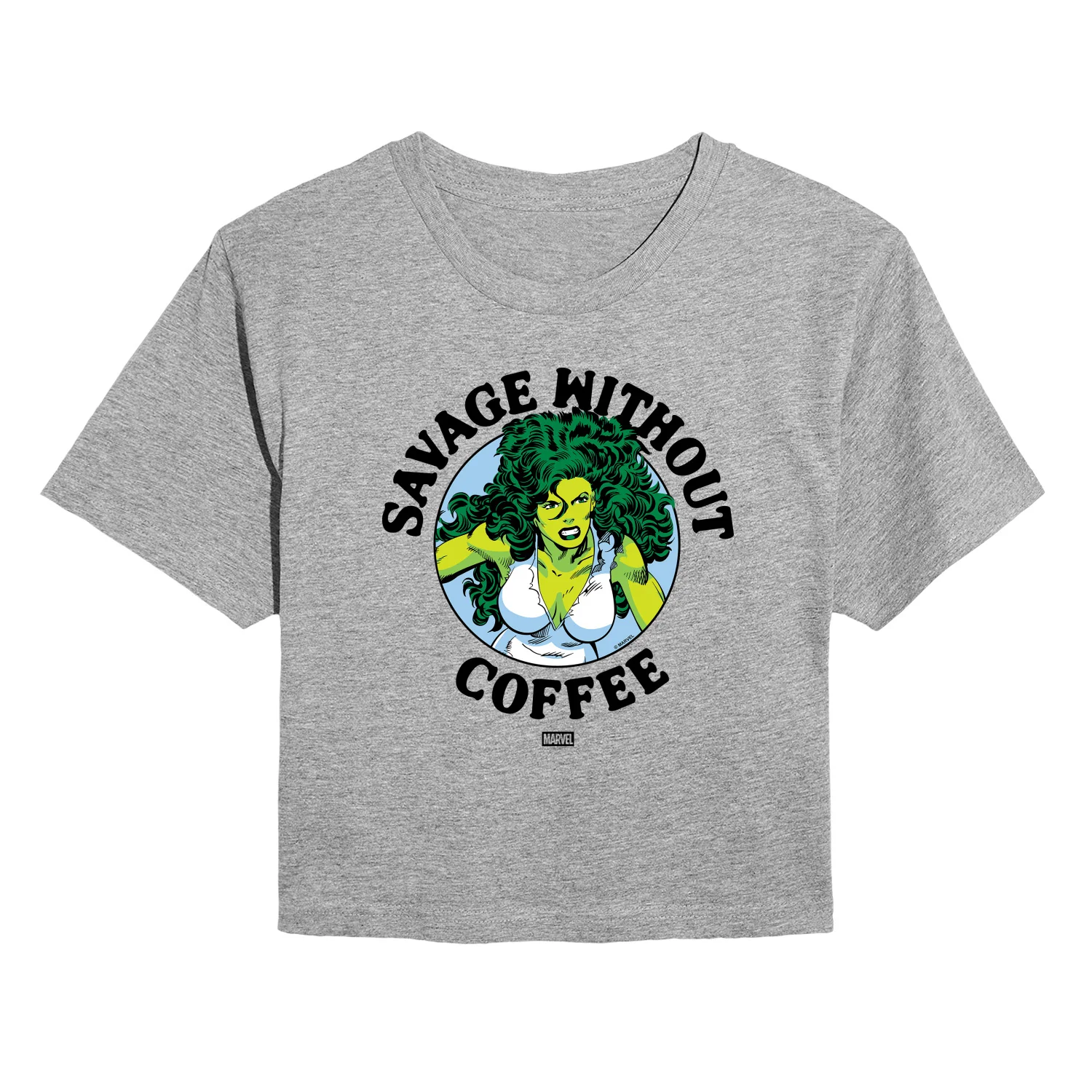 Marvel - Savage Without Coffee - Juniors Cropped Graphic T-Shirt