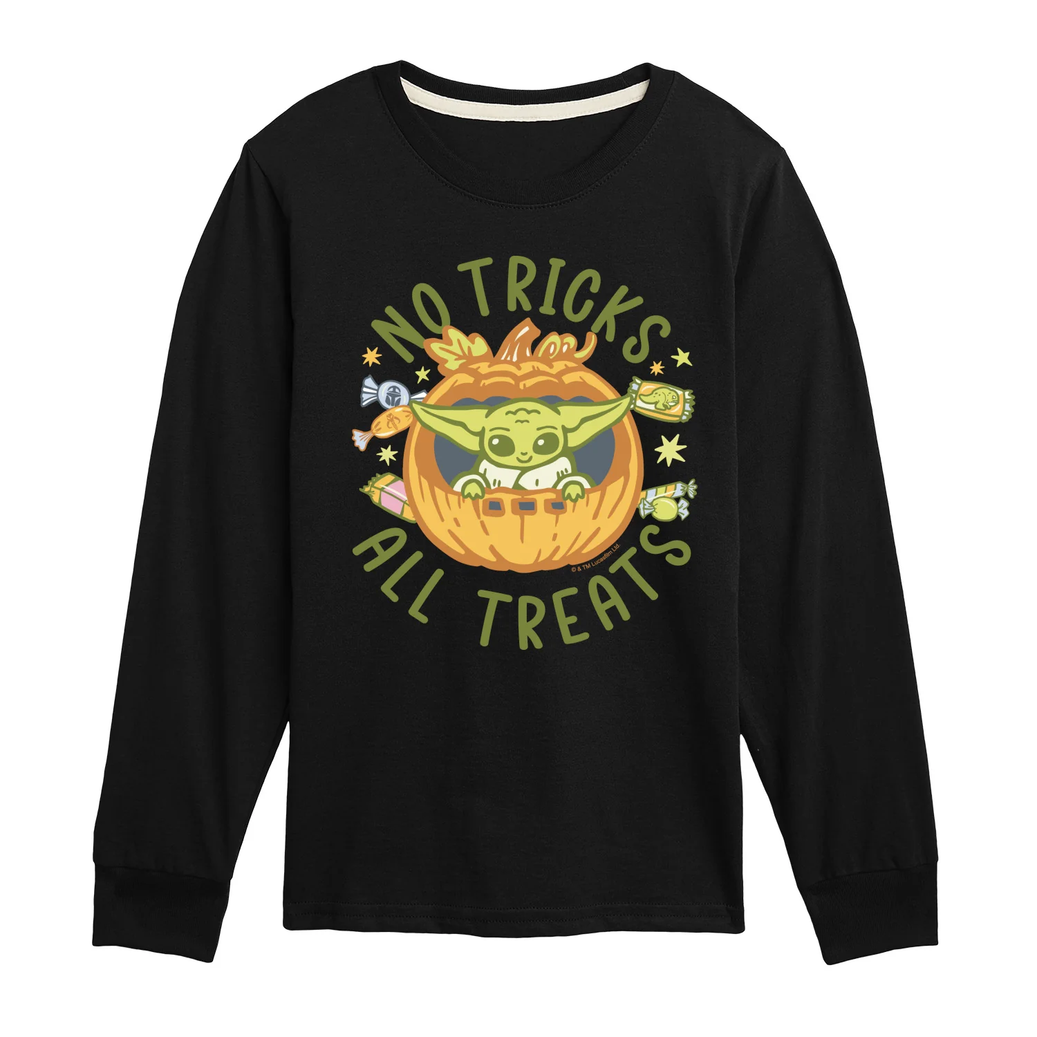The Mandalorian - No Tricks All Treats Grogu - Youth Boys Long Sleeve Graphic T-Shirt - Image 2