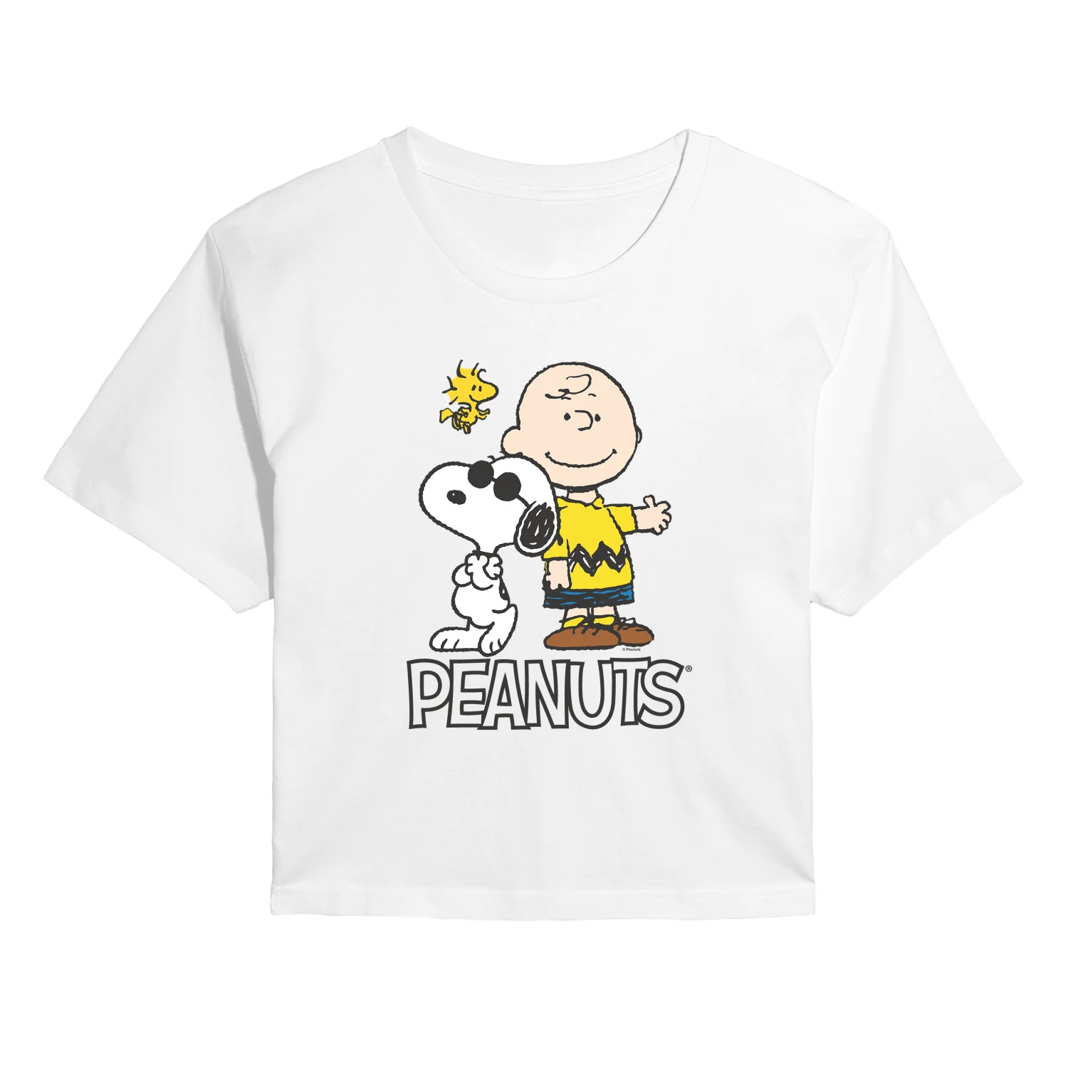Peanuts - Charlie Brown, Snoopy & Woodstock - Juniors Cropped Graphic T-Shirt