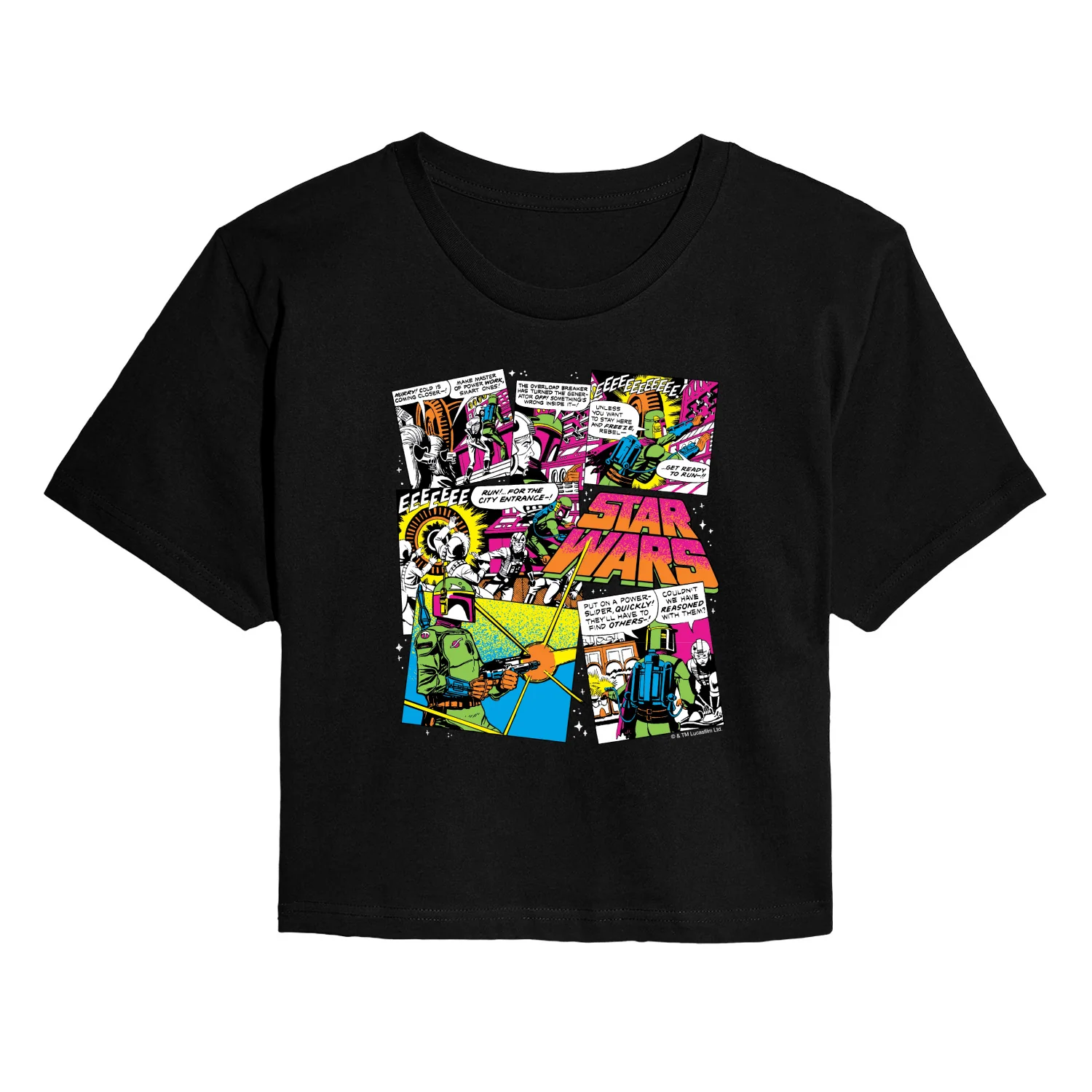 Star Wars - Boba Fett Comic Strip - Juniors Cropped Graphic T-Shirt