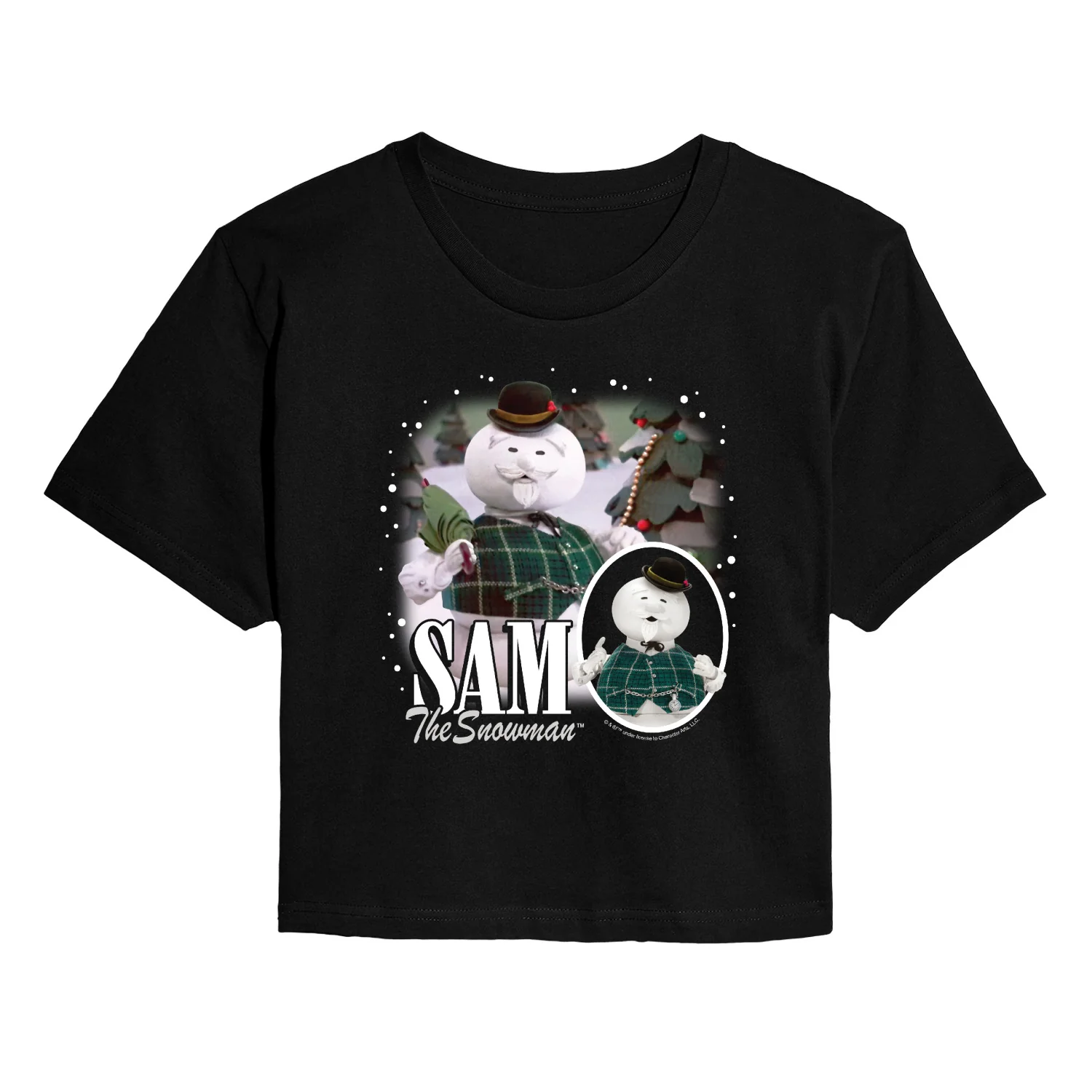 Rudolph - Sam The Snowman Bootleg - Juniors Cropped Short Sleeve Graphic T-Shirt