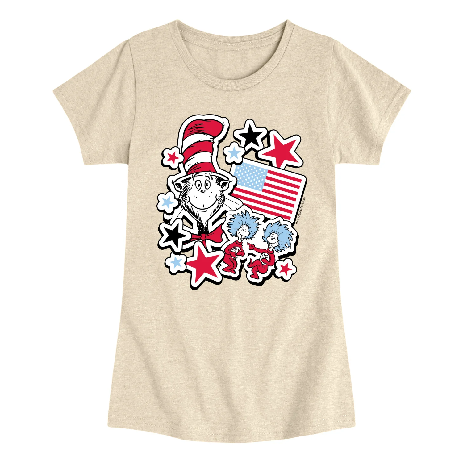 The Cat in the Hat - Americana Stickers - Youth Girls Fitted Short Sleeve T-Shirt - Image 2