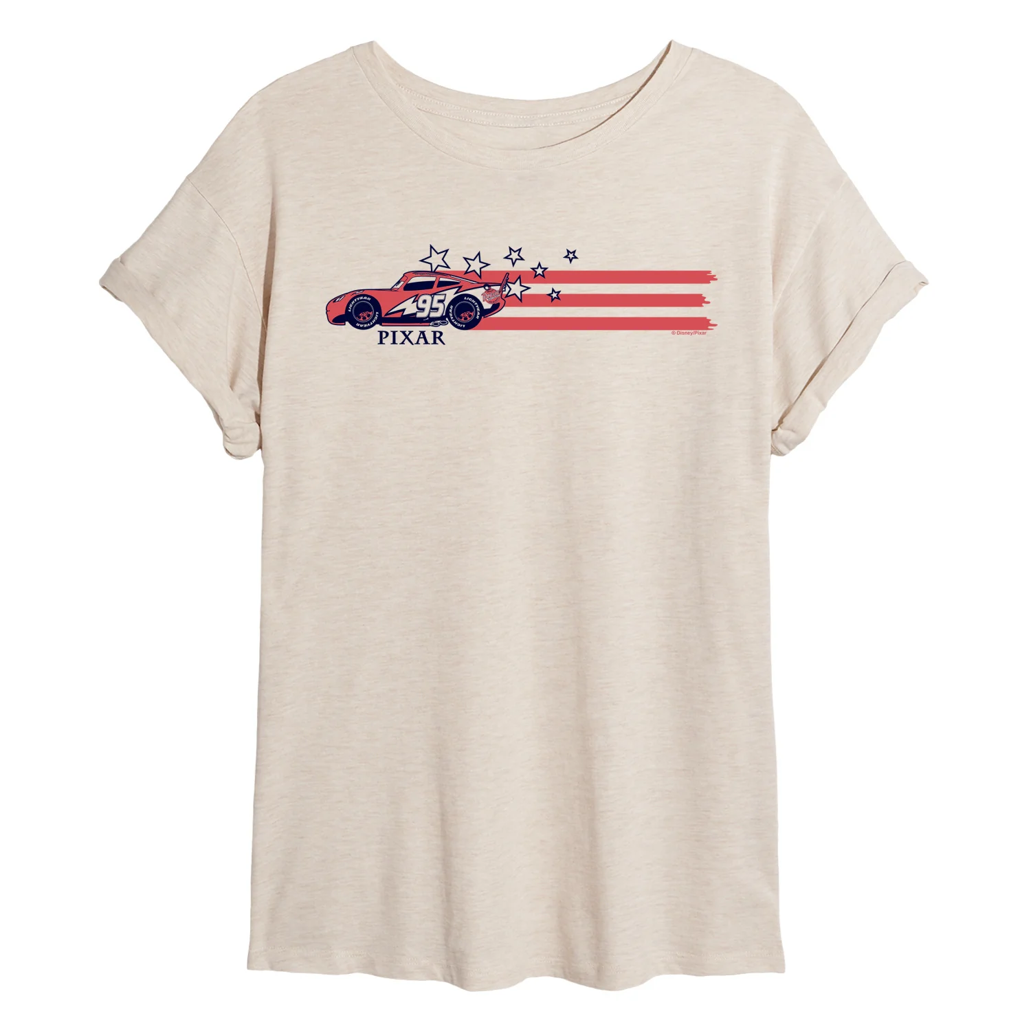 Cars - Lightning McQueen Stars and Stripes - Juniors Oversized Graphic T-Shirt