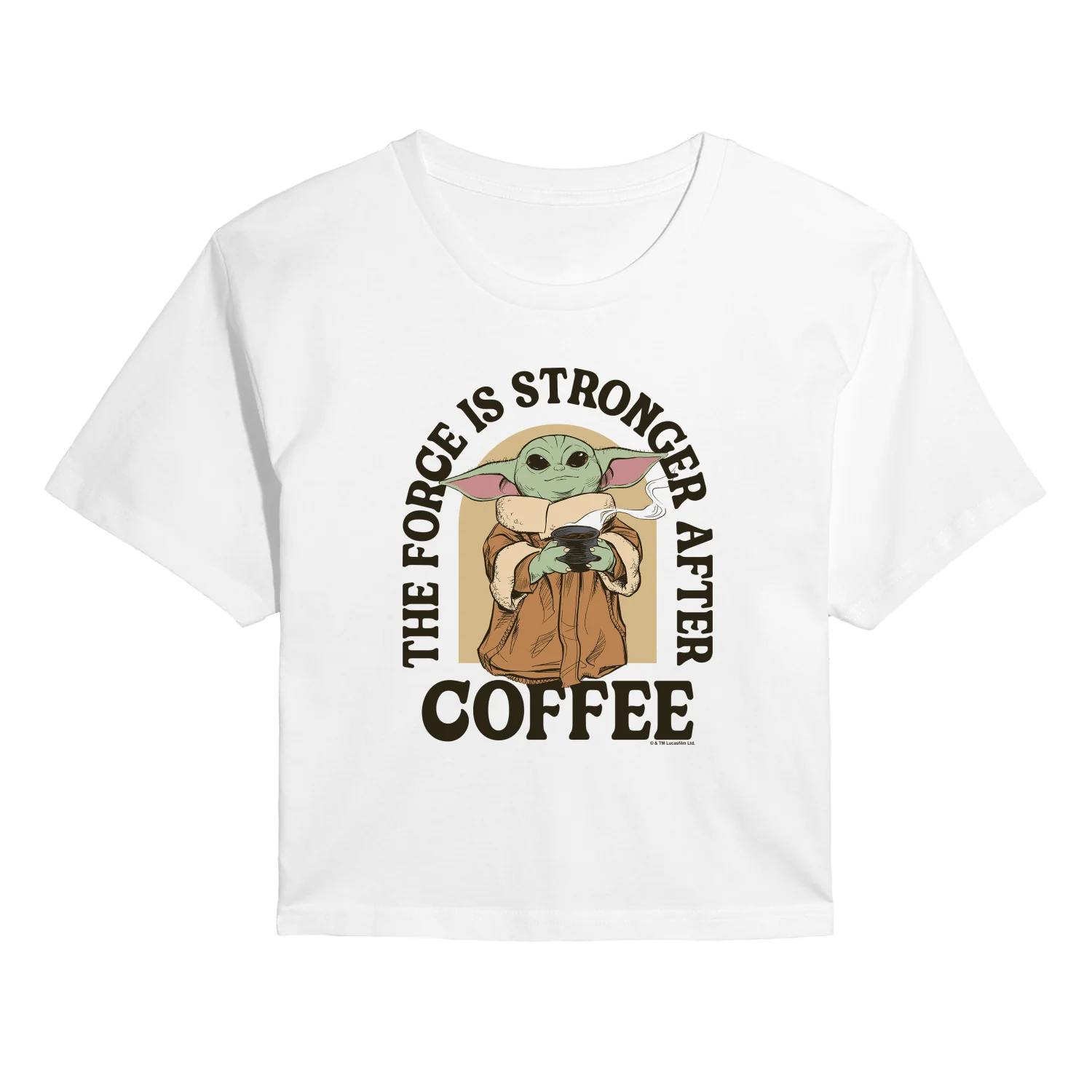 The Mandalorian - Force Stronger After Coffee - Juniors Cropped Graphic T-Shirt