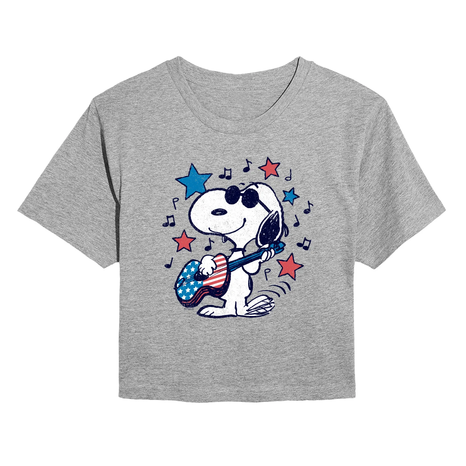 Peanuts - Snoopy Americana Guitar - Juniors Cropped Graphic T-Shirt - Image 2