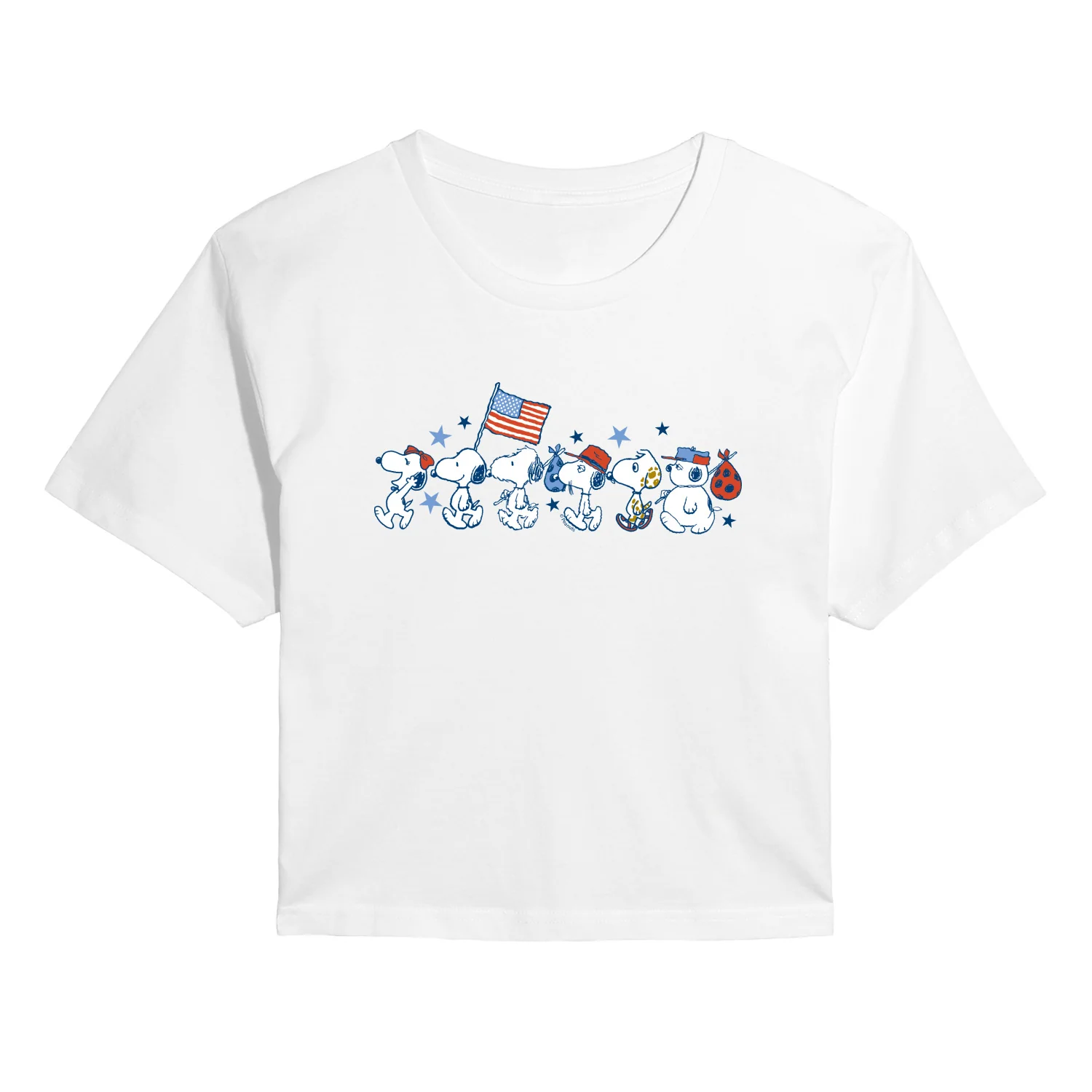 Peanuts - Snoopy Americana Lineup - Juniors Cropped Graphic T-Shirt