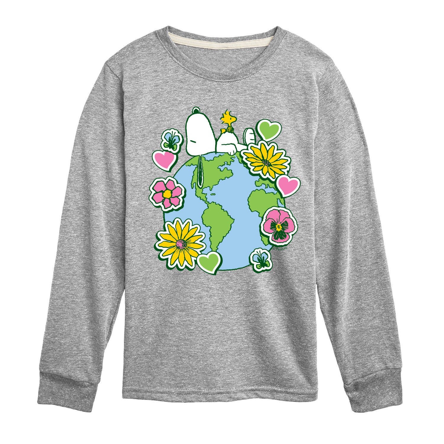Peanuts - Snoopy Woodstock Earth Stickers - Youth Long Sleeve Graphic T-Shirt