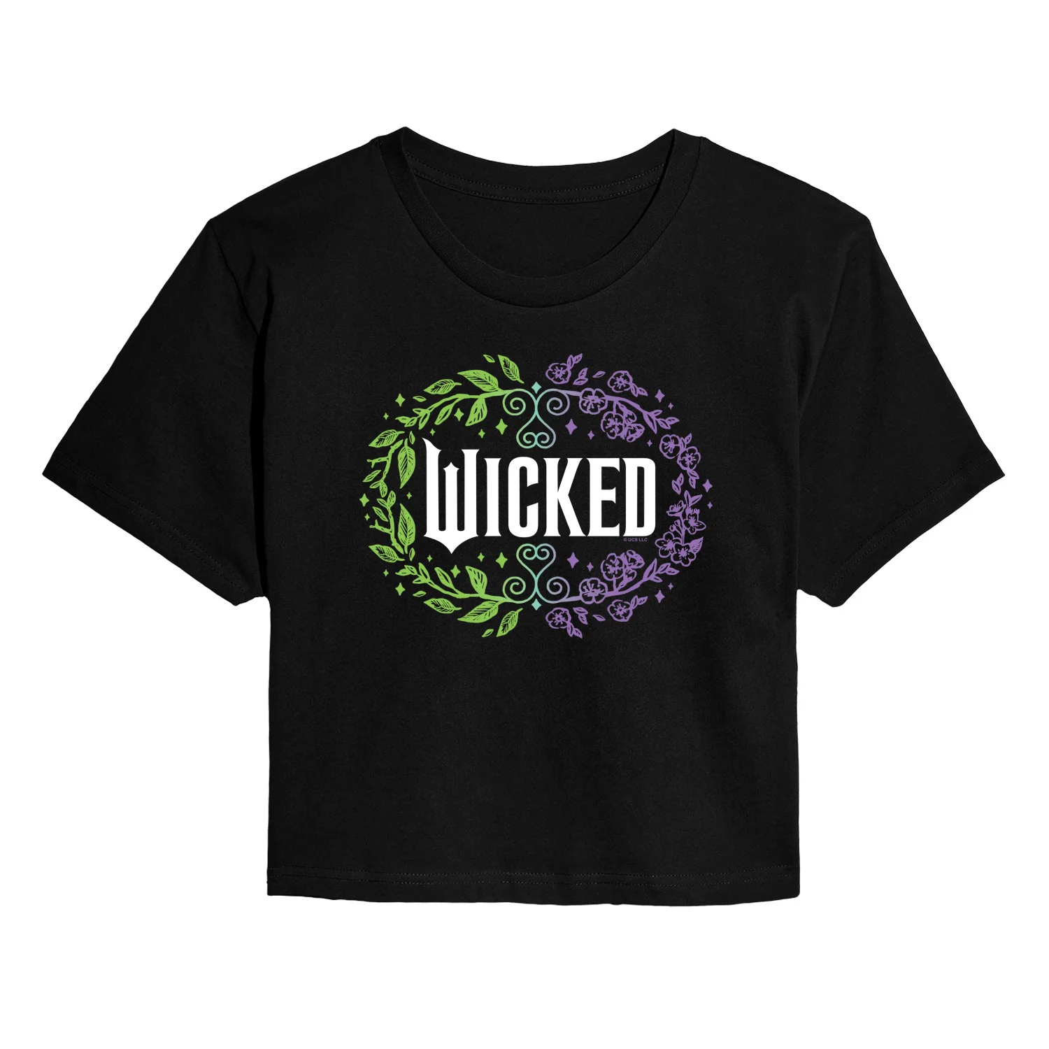 Wicked - Floral Wicked Logo - Juniors Cropped Short Sleeve Graphic T-Shirt