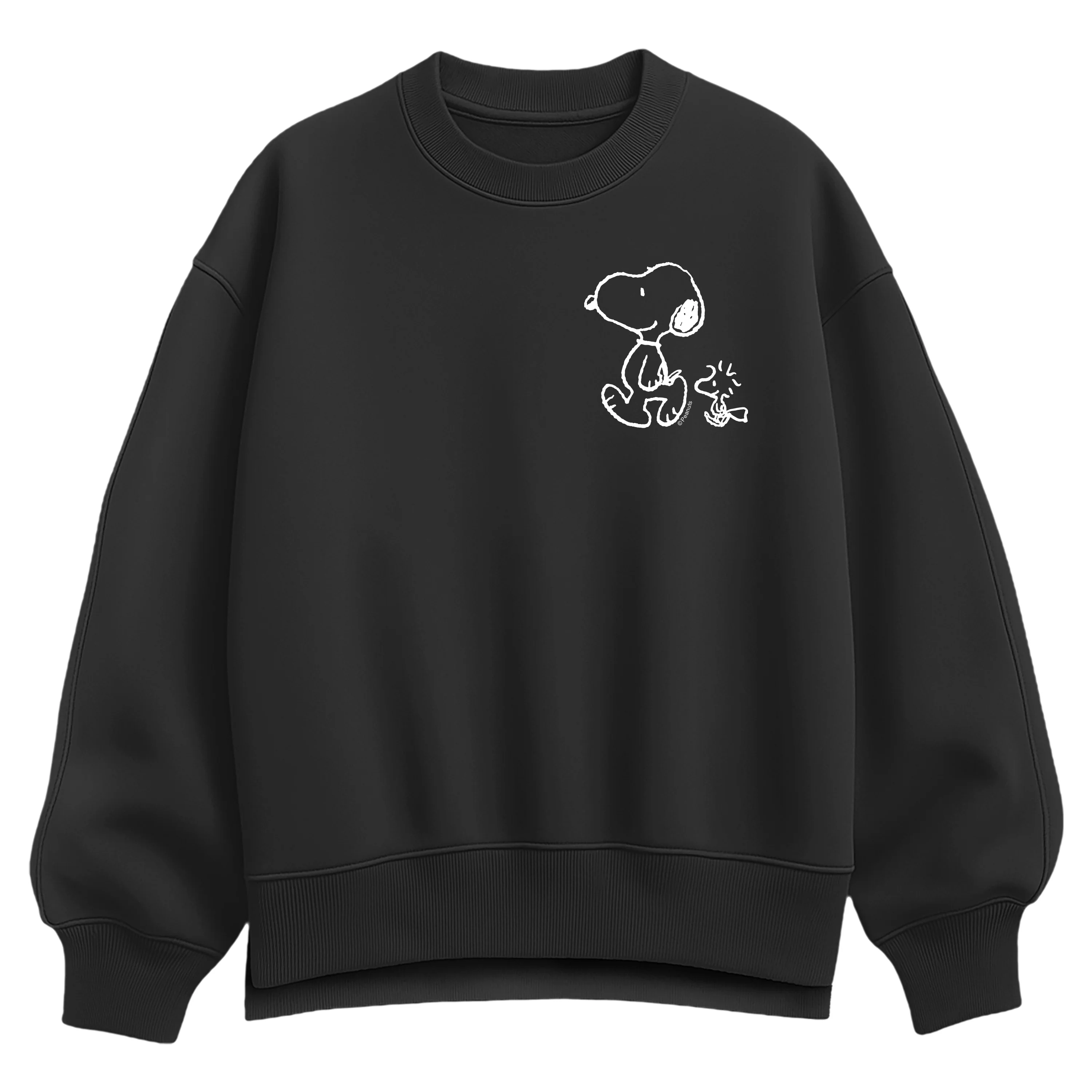 Peanuts - Snoopy Woodstock Walk White Ink - Ladies Oversized Fleece Crew Sweatshirt
