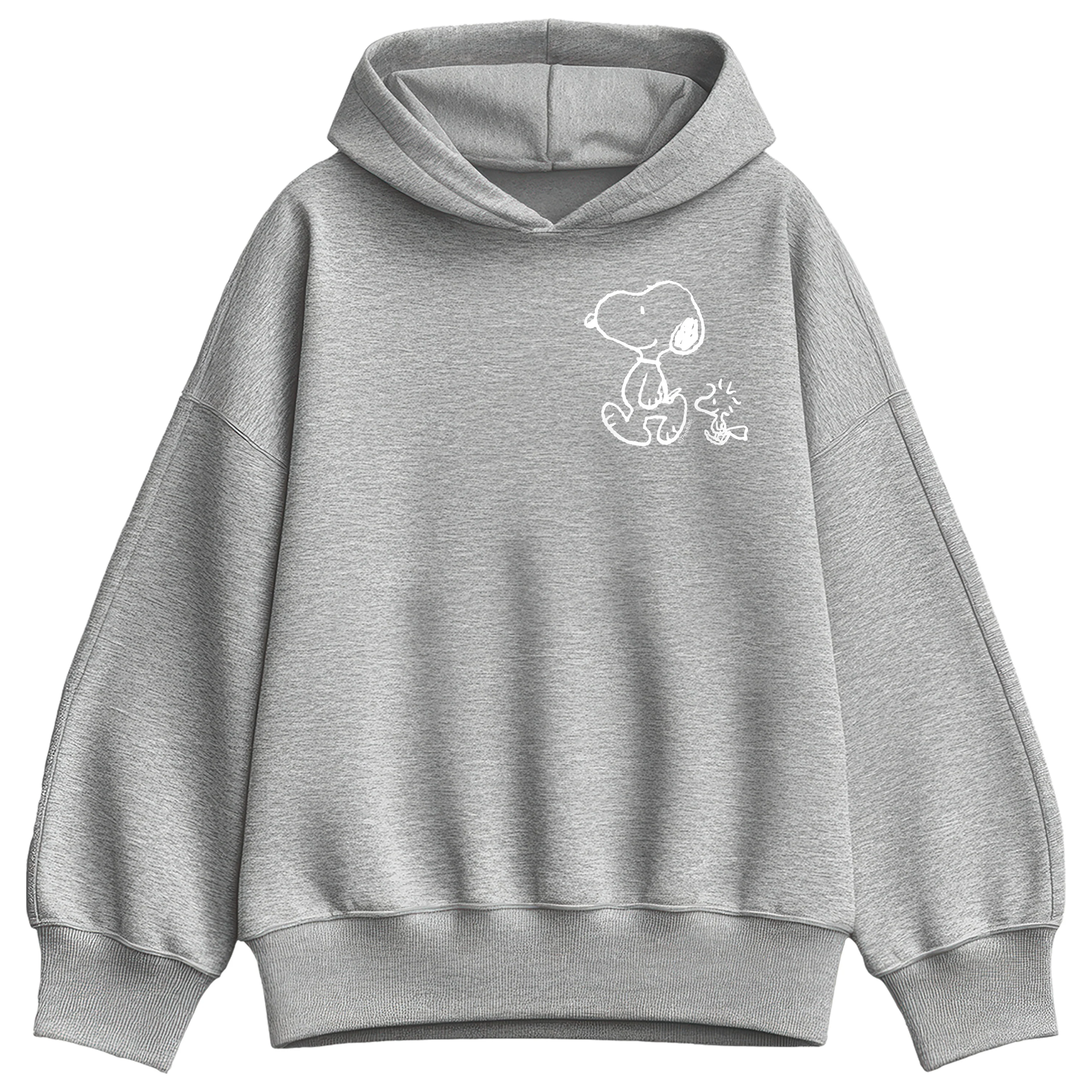 Peanuts - Snoopy Woodstock Walk White Ink - Ladies Oversized Fleece Hoodie Sweatshirt - Image 2