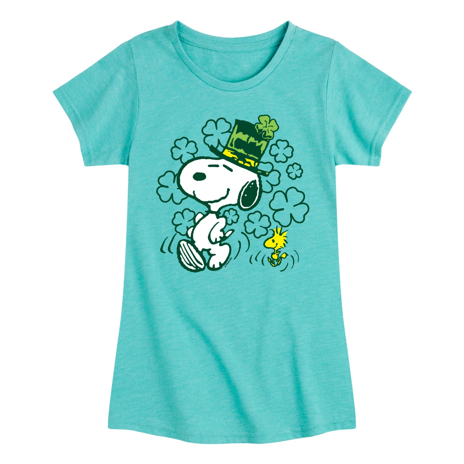Peanuts - St. Paddy's Snoopy and Woodstock - Youth Girls Fitted Short Sleeve T-Shirt