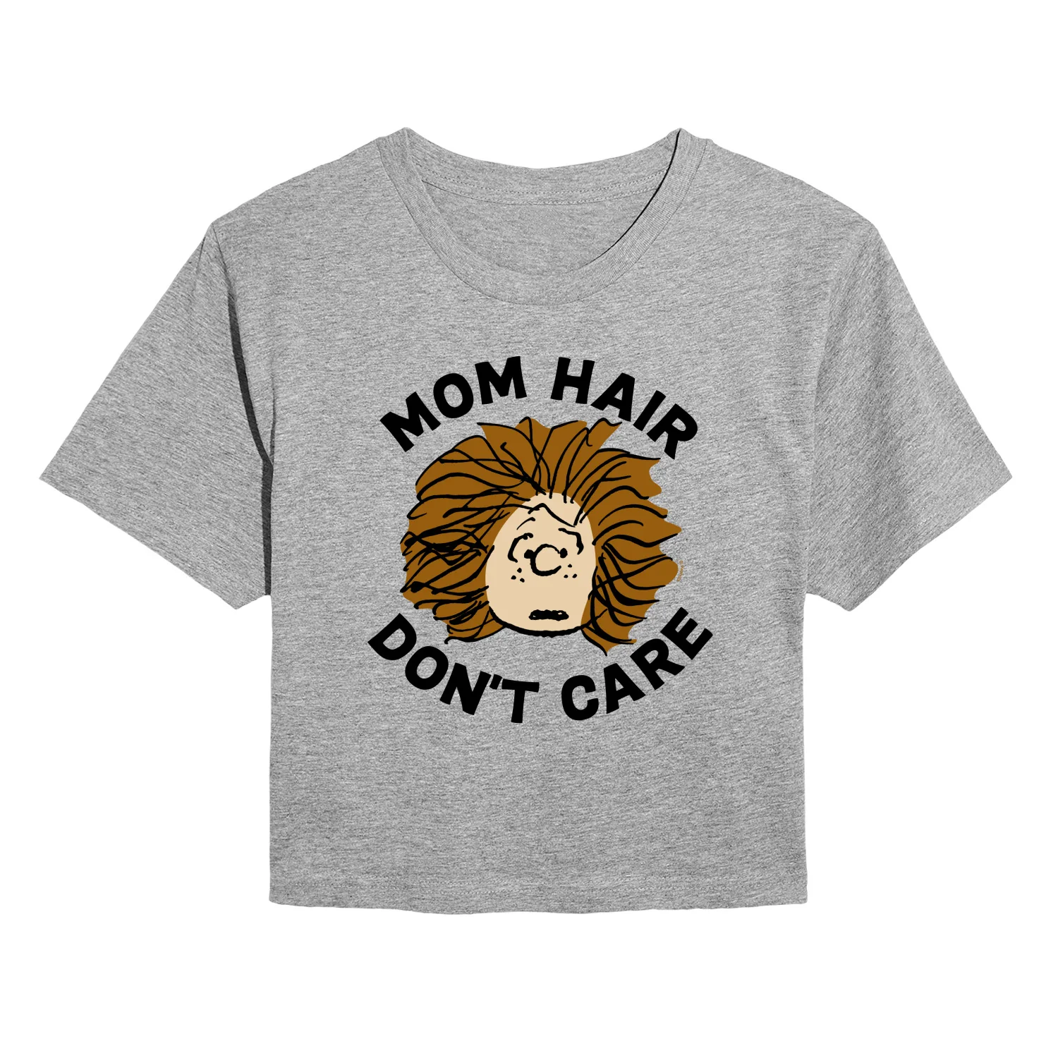 Peanuts - Mom Hair Dont Care - Juniors Cropped Short Sleeve Graphic T-Shirt