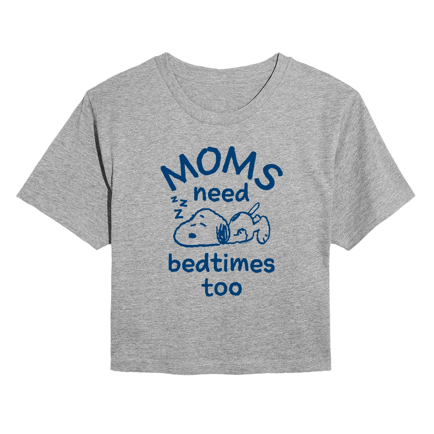 Peanuts - Moms Need Bedtimes Too Snoopy - Juniors Cropped Short Sleeve Graphic T-Shirt