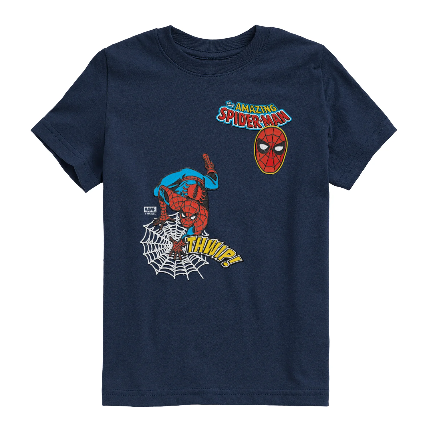 Spider-Man - Spidey Thwip Faux Patch - Youth Boys Short Sleeve Graphic T-Shirt