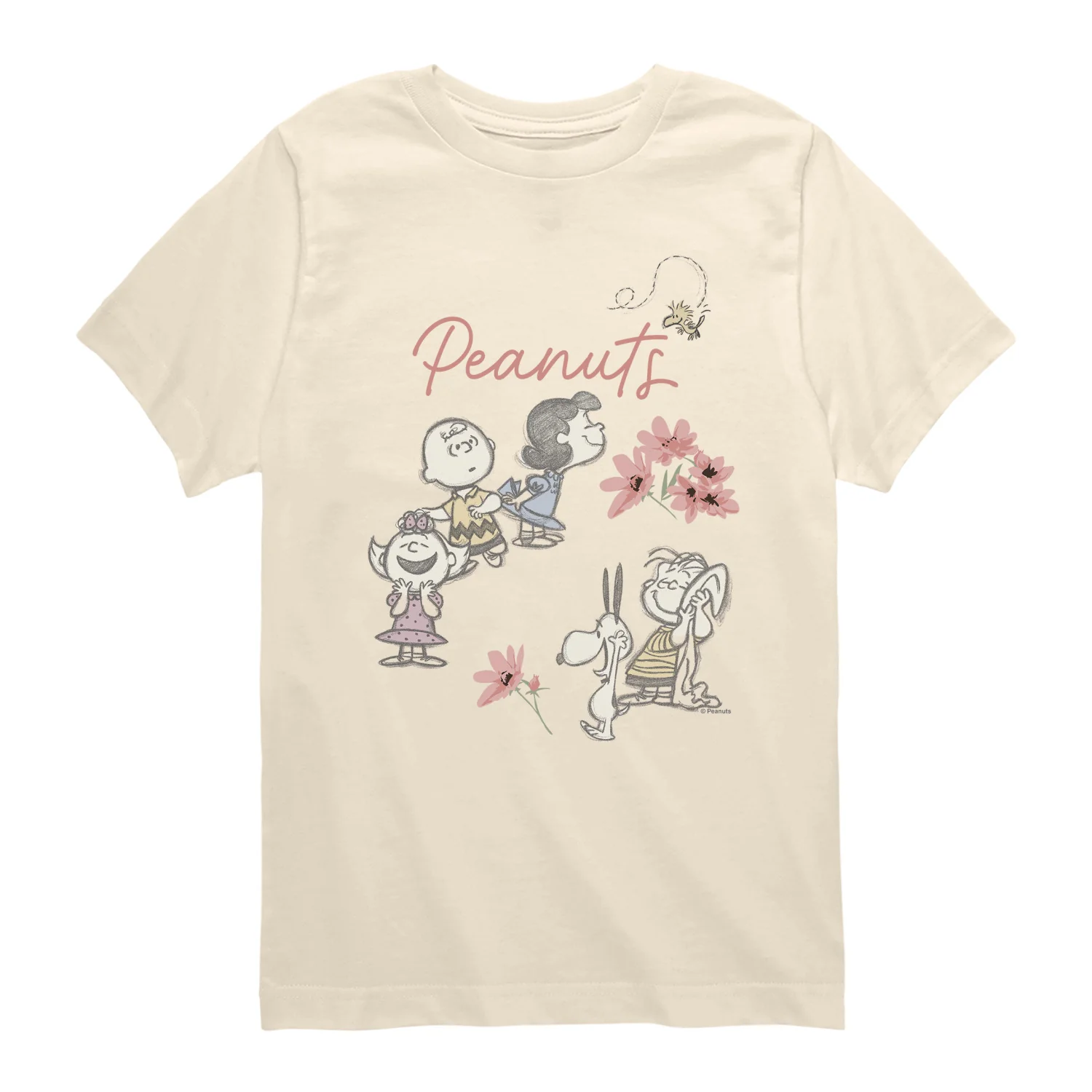 Peanuts - Flowers and Friends Drawing - Youth Boys Short Sleeve Graphic T-Shirt