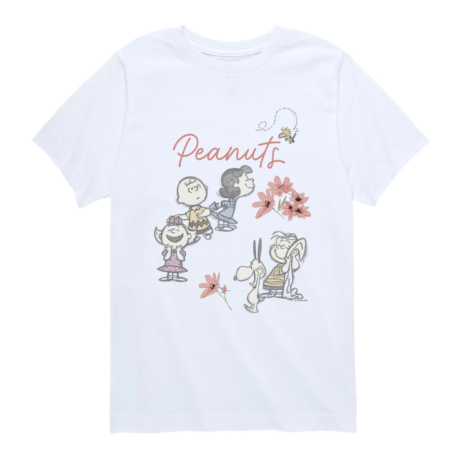 Peanuts - Flowers and Friends Drawing - Youth Boys Short Sleeve Graphic T-Shirt - Image 2