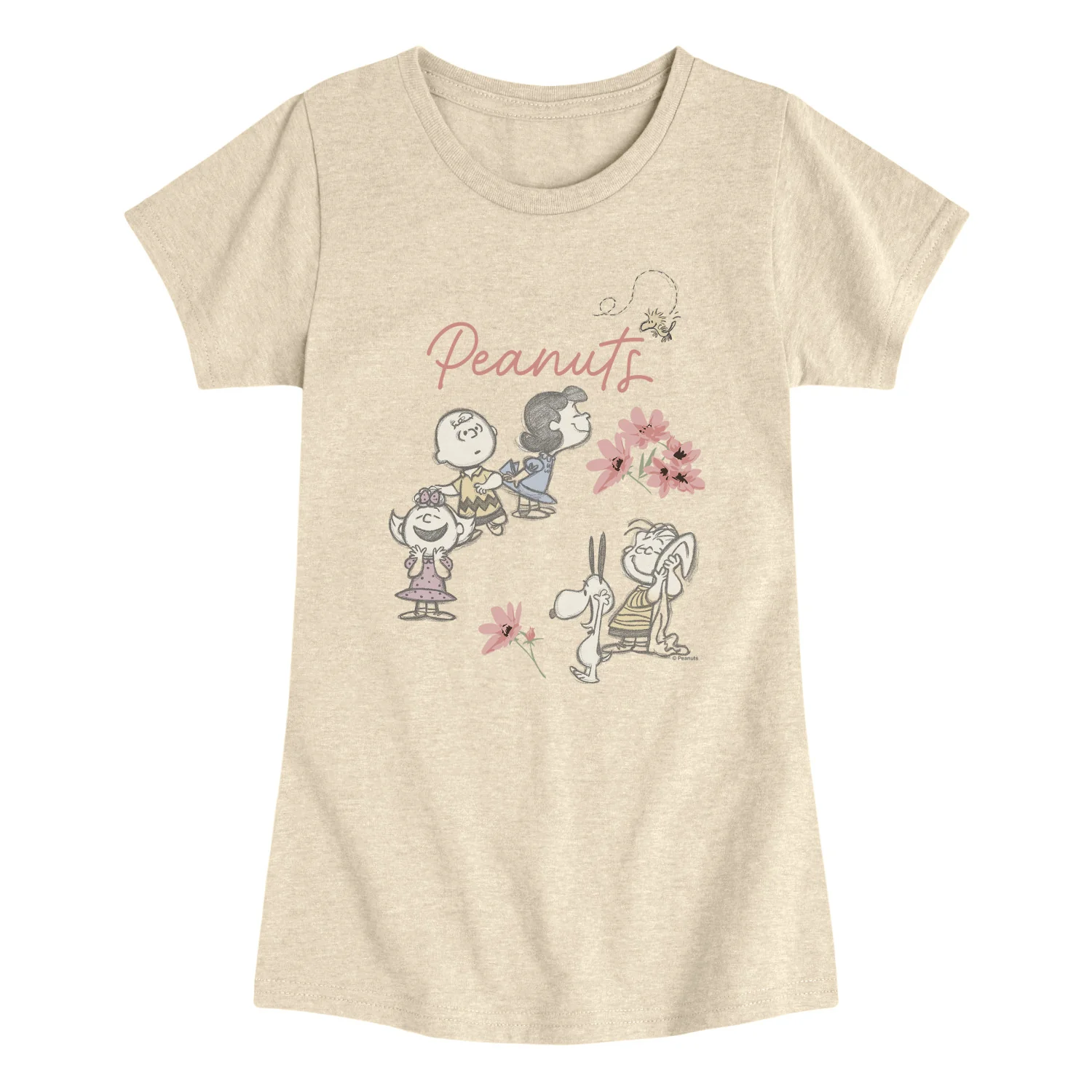 Peanuts - Flowers and Friends Drawing - Youth Girls Fitted Short Sleeve T-Shirt