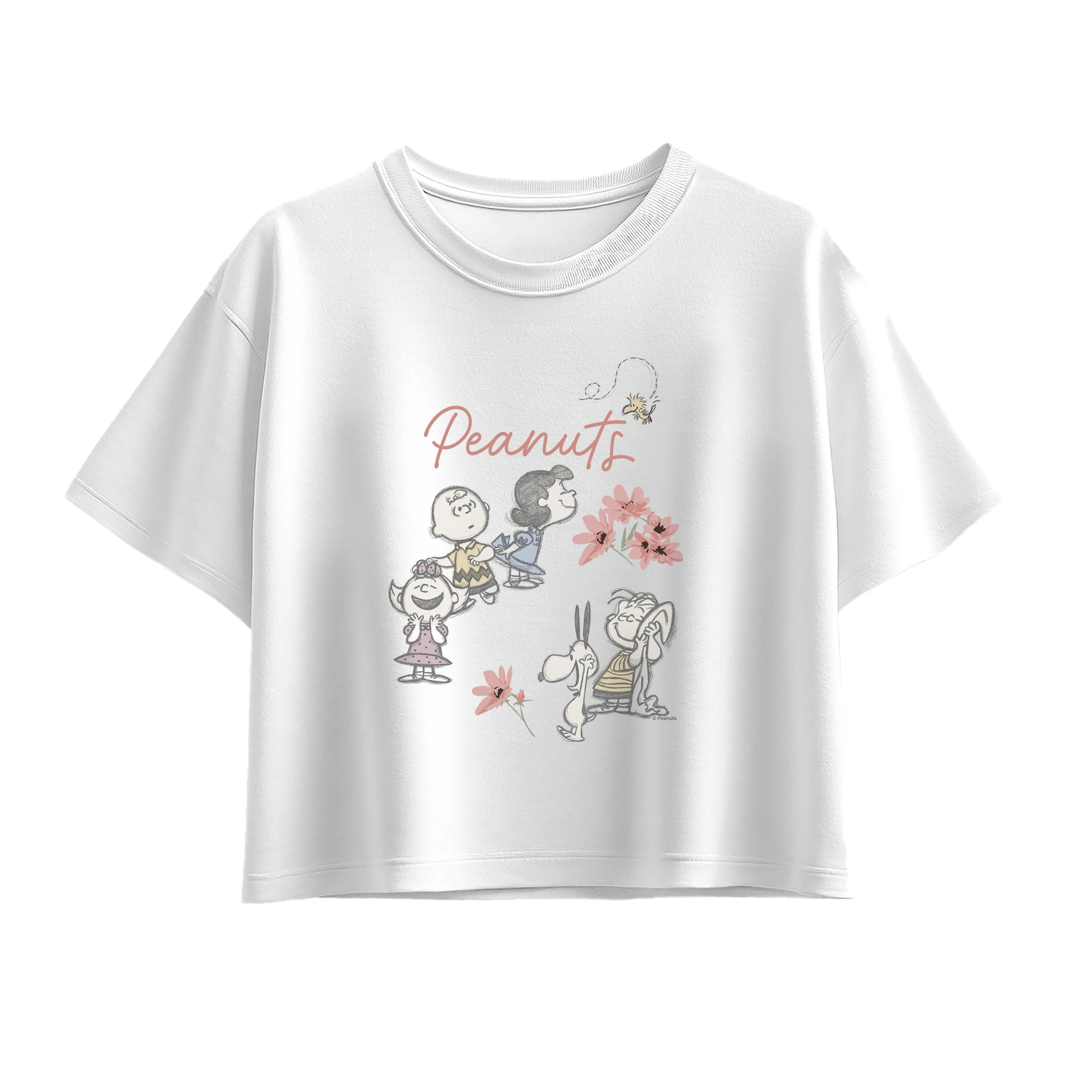 Peanuts - Flowers and Friends Drawing - Youth Girls Boxy T-Shirt