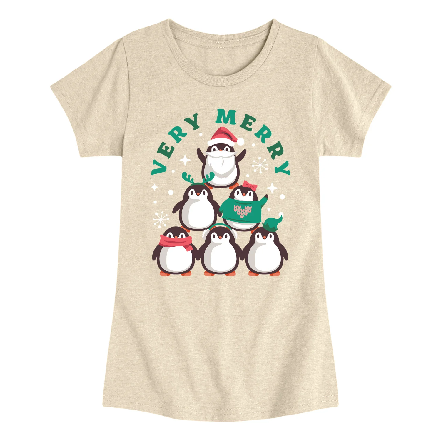 Instant Message - Very Merry Penguins - Youth Girls Fitted Short Sleeve T-Shirt