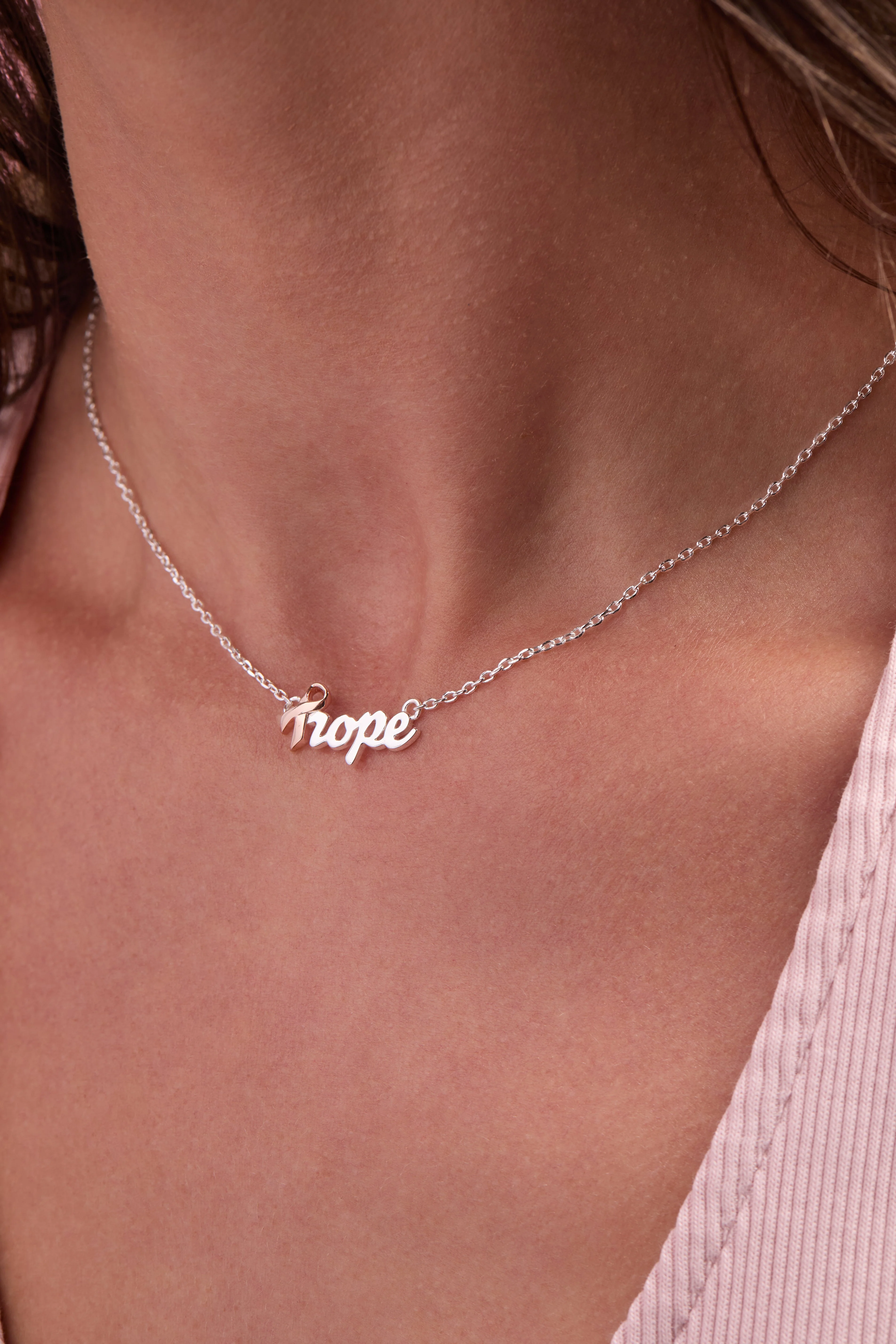 'Hope' Breast Cancer Awareness Pink Ribbon Necklace - Image 2