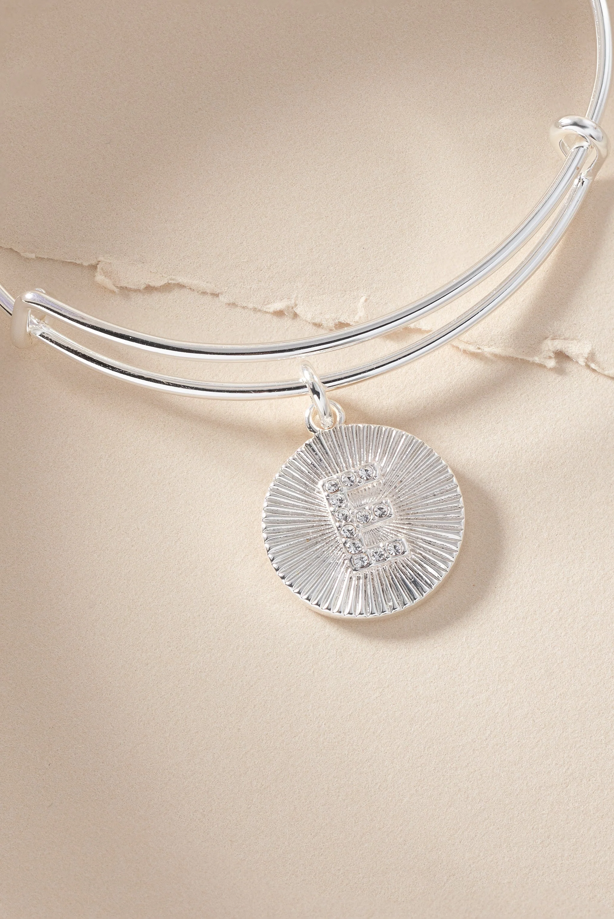 Initial E Pave Starburst Texture Bangle - Image 5