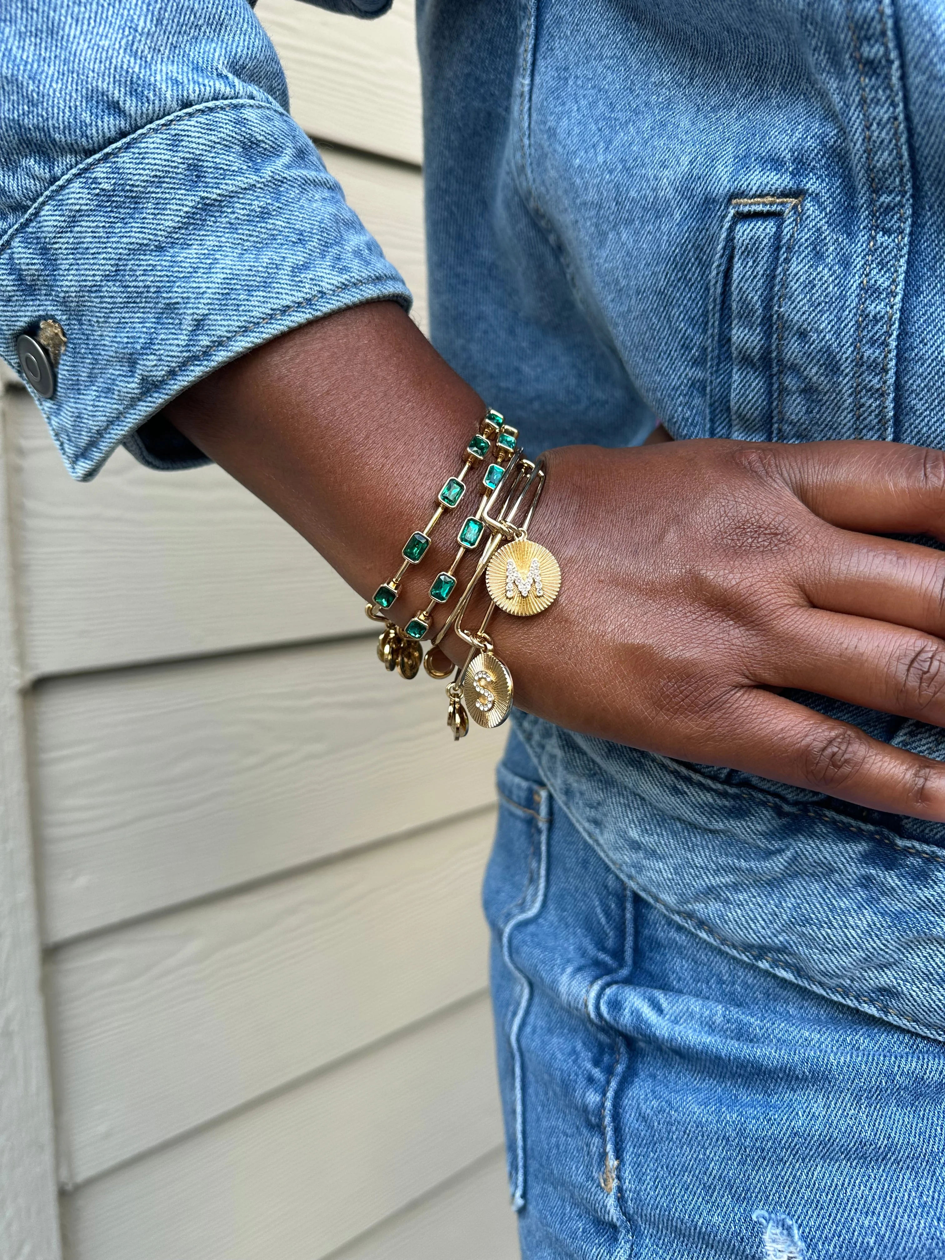 Initial M Pave Starburst Texture Bangle - Image 6