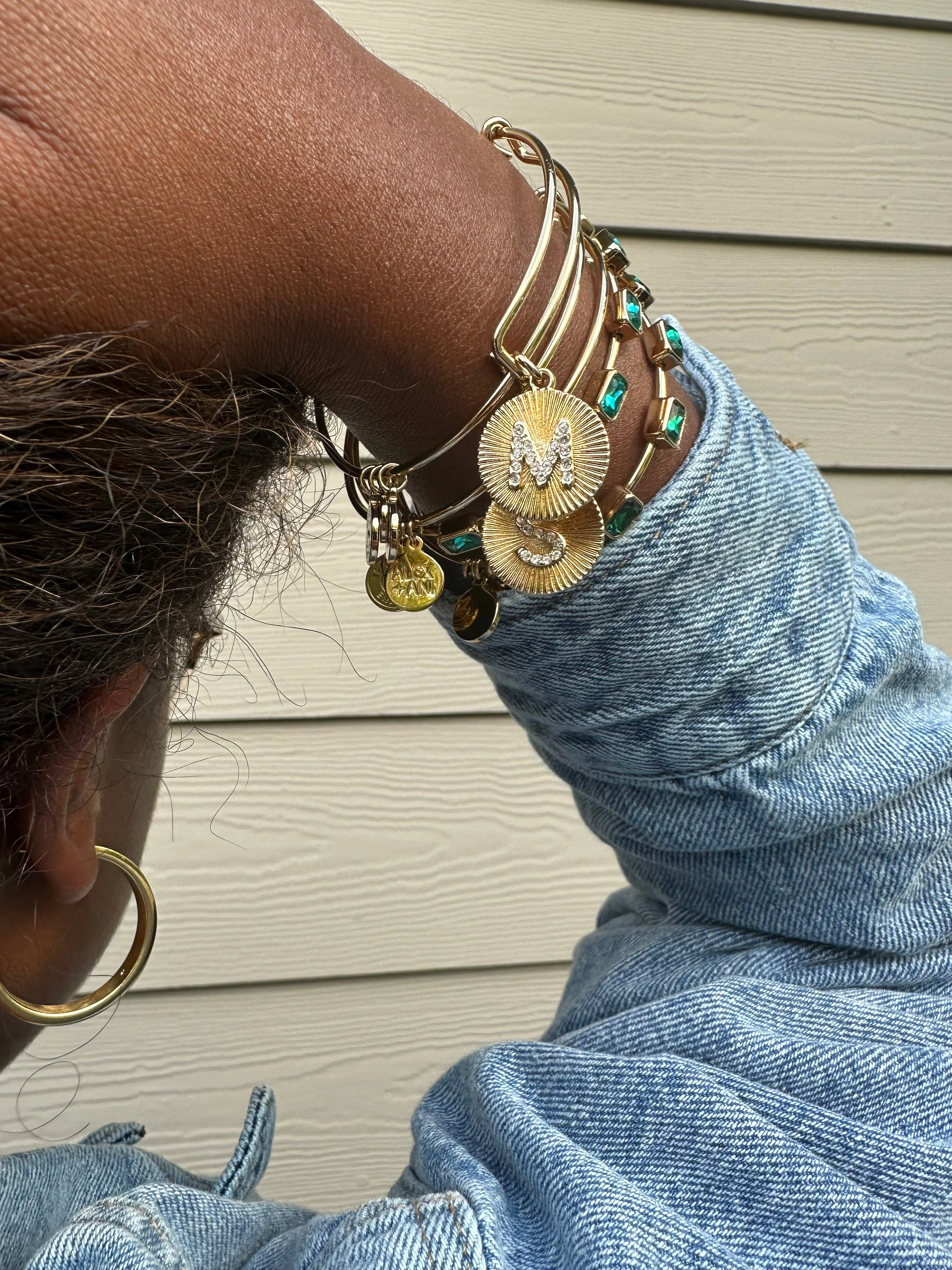 Initial M Pave Starburst Texture Bangle - Image 7