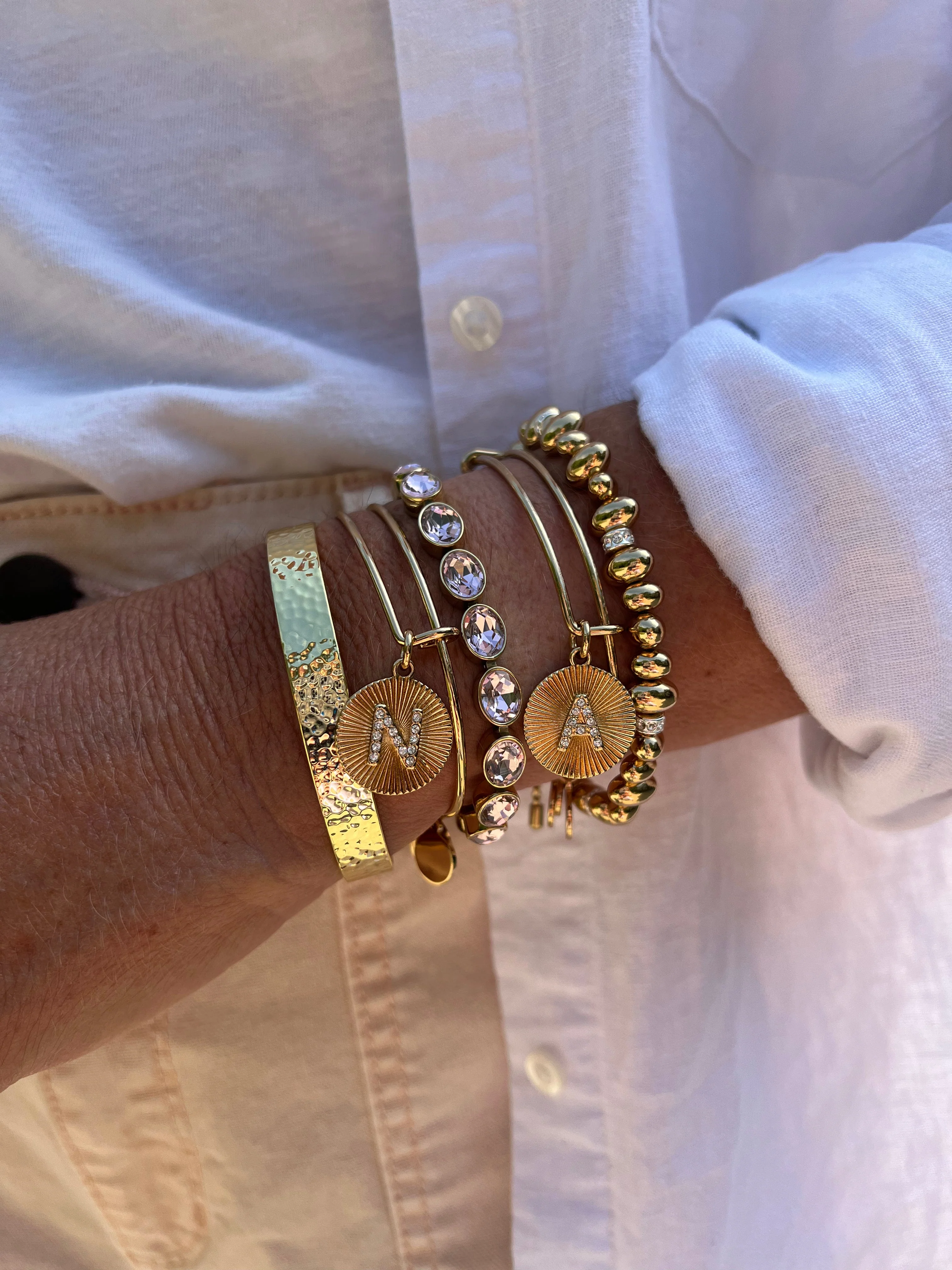 Initial N Pave Starburst Texture Bangle - Image 3