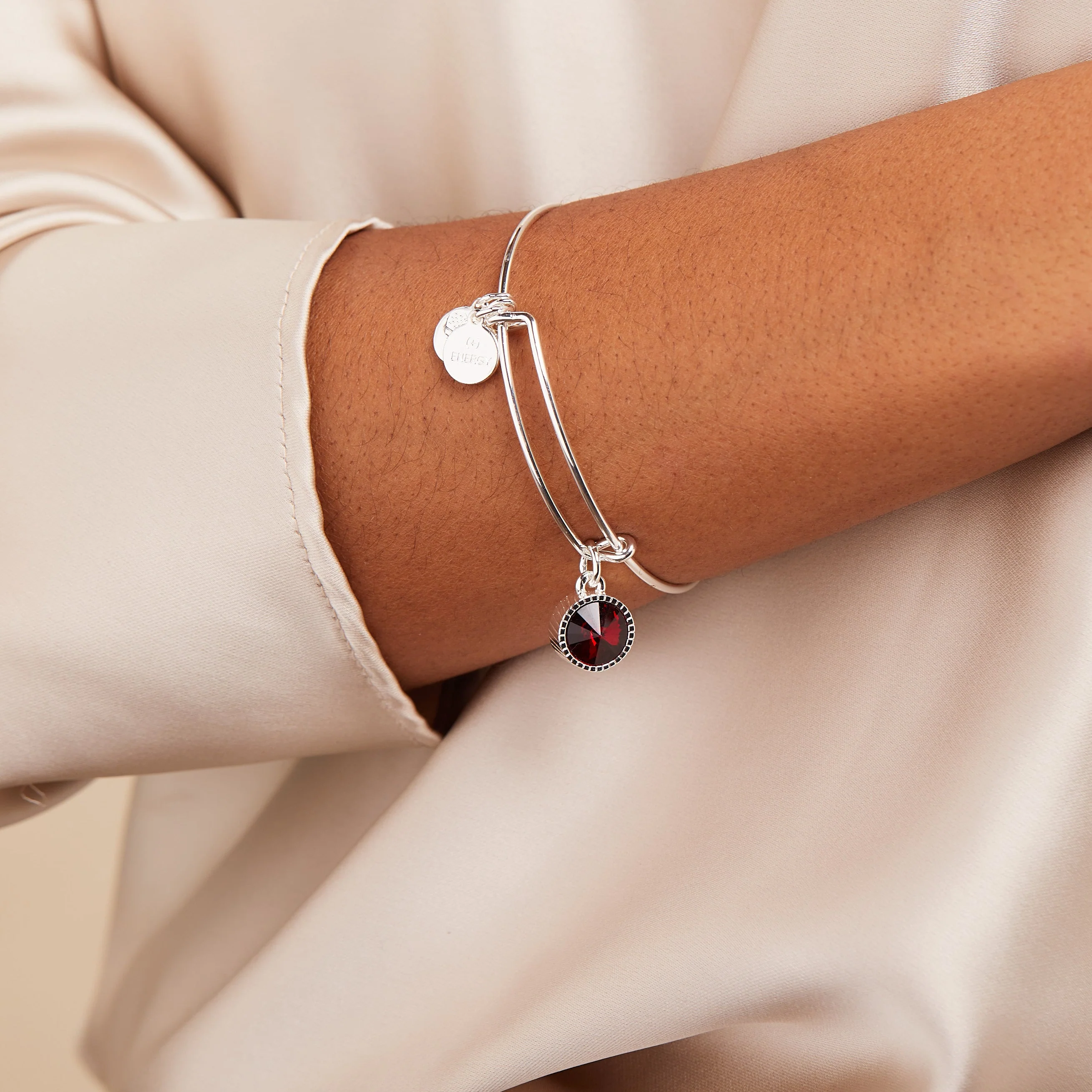 January Birthstone Charm Bangle, Scarlet - Image 2