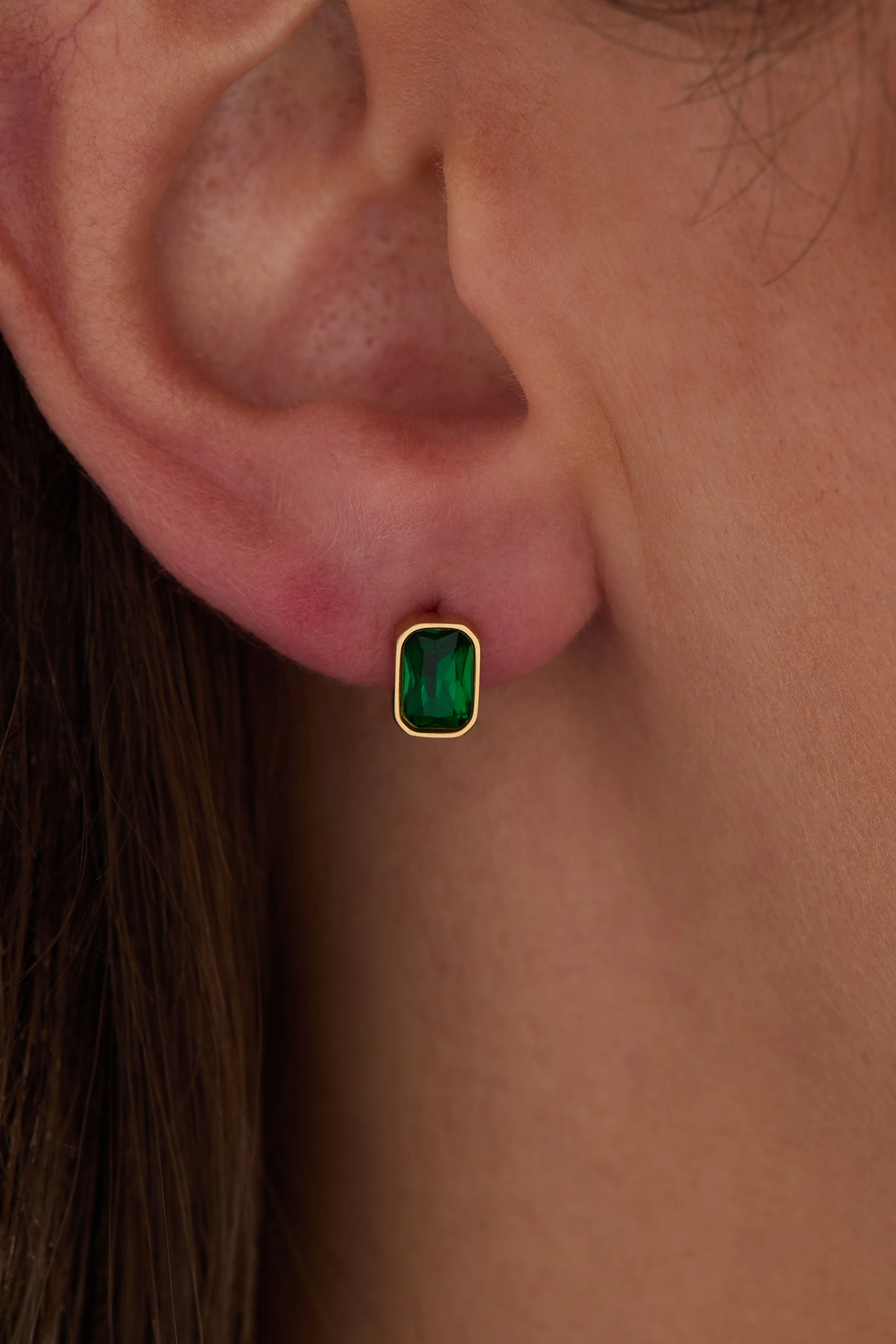 May Emerald-Cut Birthstone Stud Earrings - Image 6