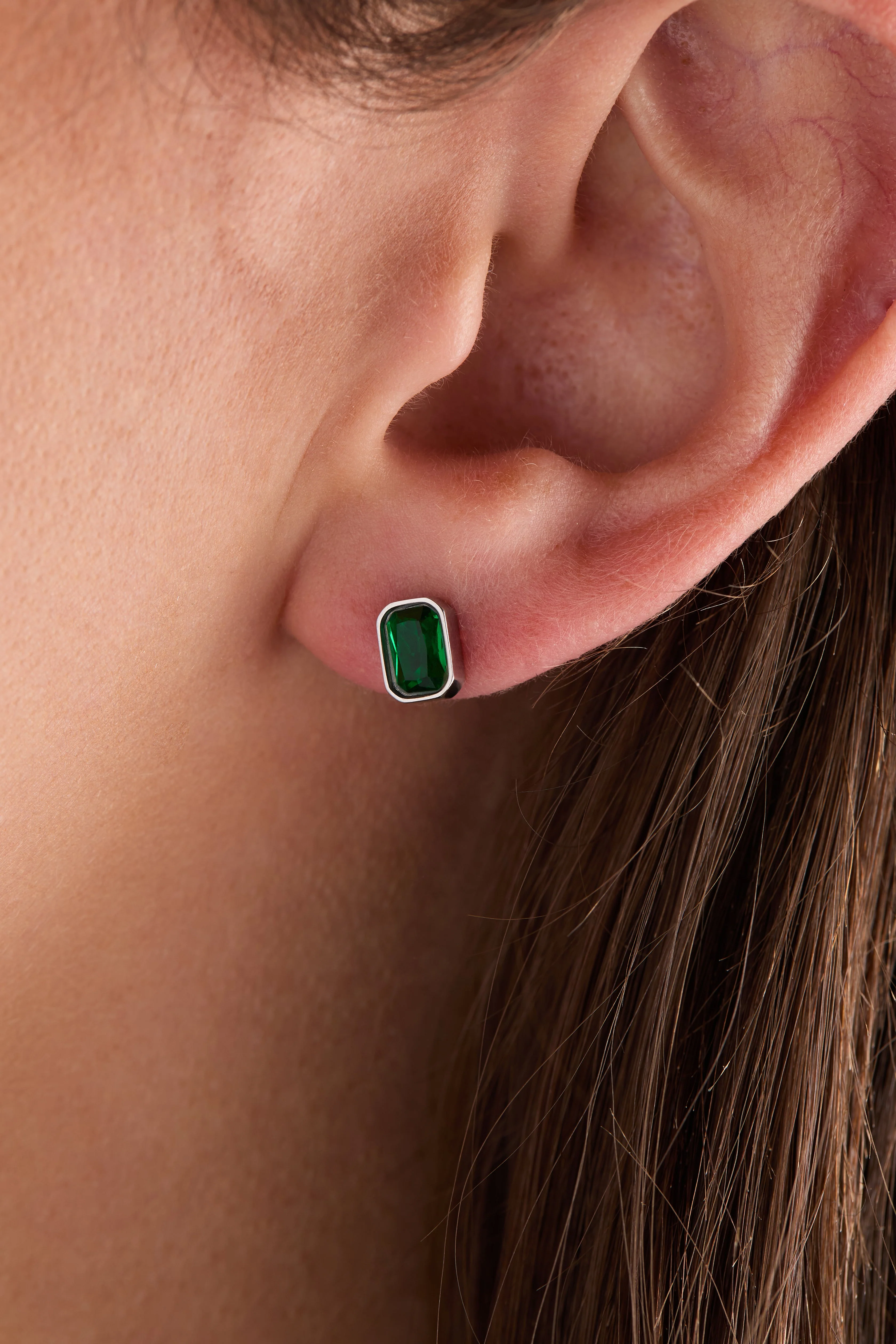 May Emerald-Cut Birthstone Stud Earrings - Image 7