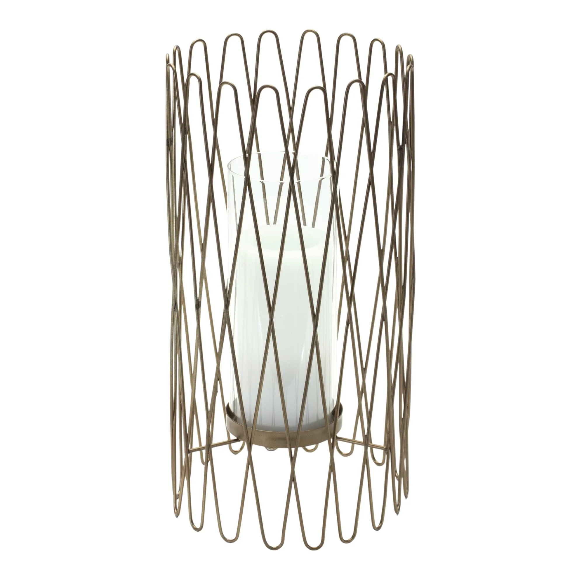 Melrose International Geometric Iron Candle Holder with Glass Hurricane - Image 2