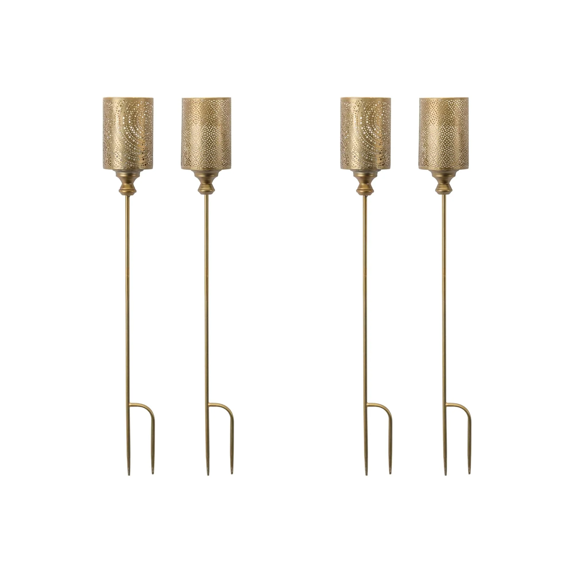 Melrose International Gold Punched Metal Candle Holder Garden Stake (Set of 4)