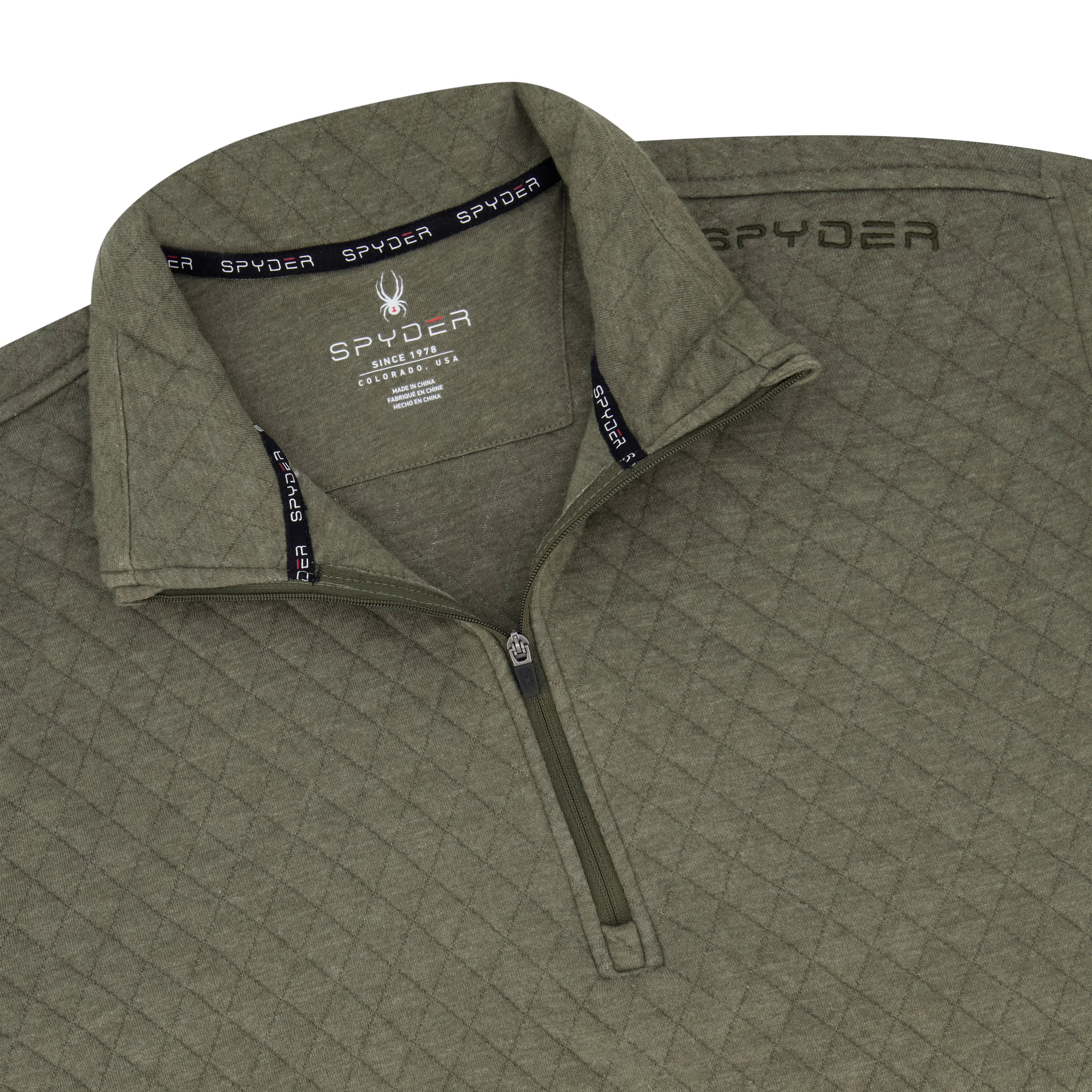 Spyder Men's Diamond Quilt Quarter Zip - Olive - Image 3