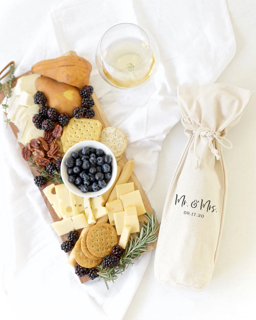 Mr. & Mrs. with Date Cotton Canvas Wine Bag by The Cotton & Canvas Co. - Image 3